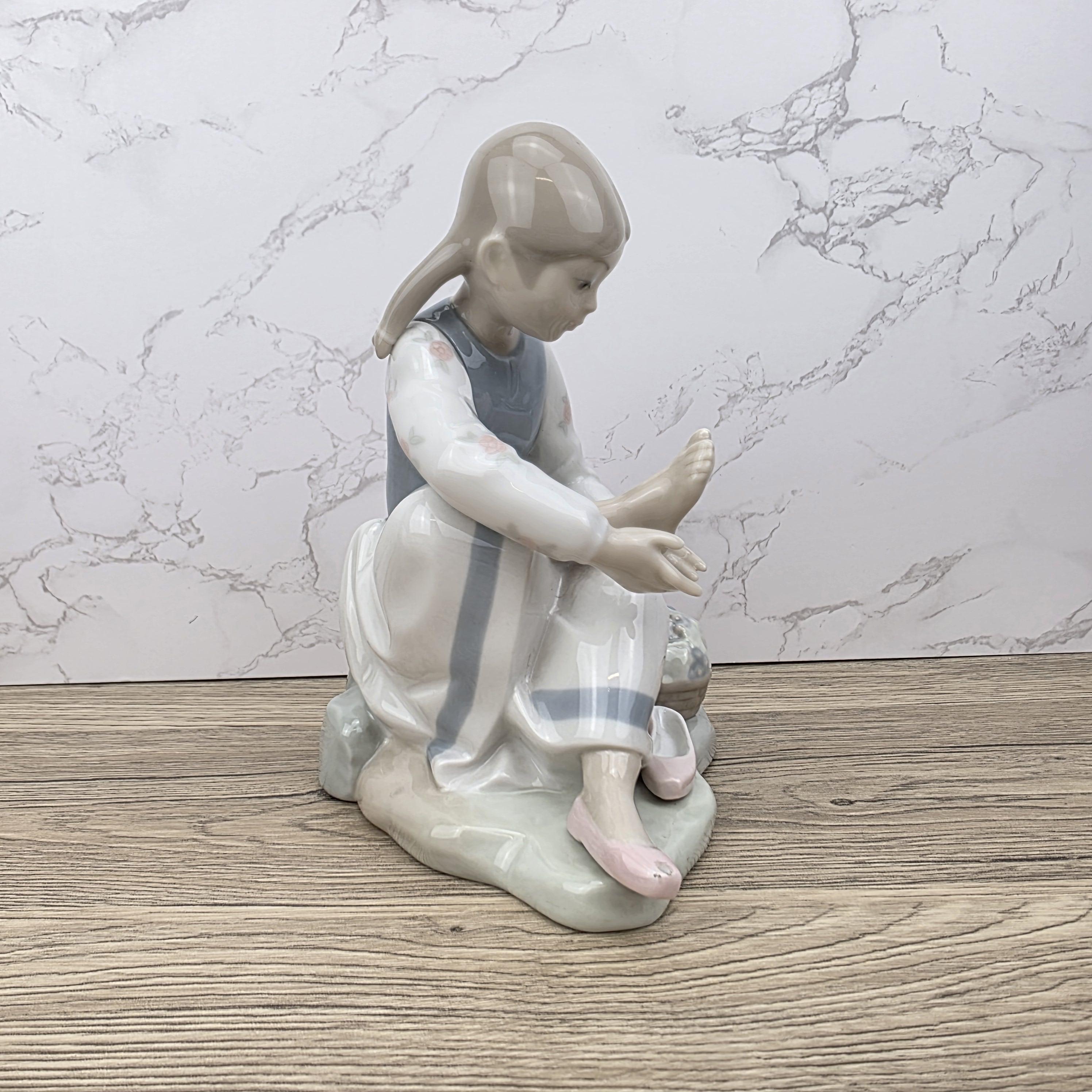 NAO Lladro Porcelain Figurine | Girl with Basket, Handmade Spanish Decor