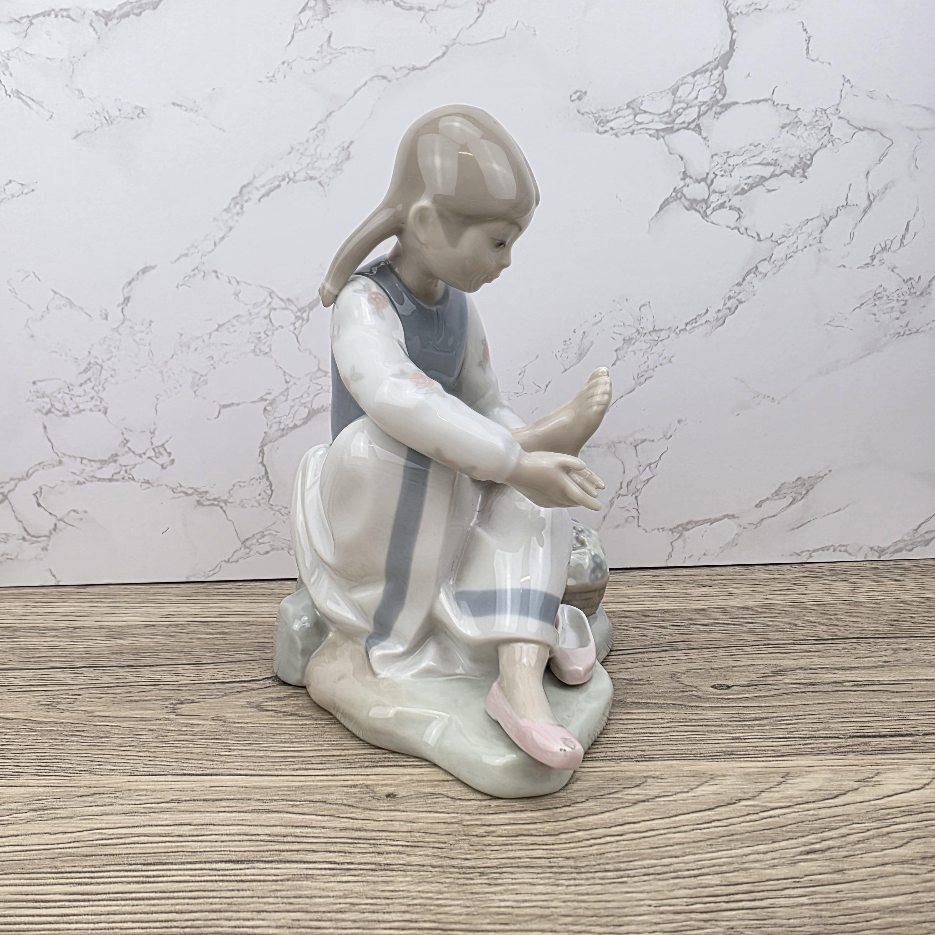 NAO Lladro Porcelain Figurine | Girl with Basket, Handmade Spanish Decor