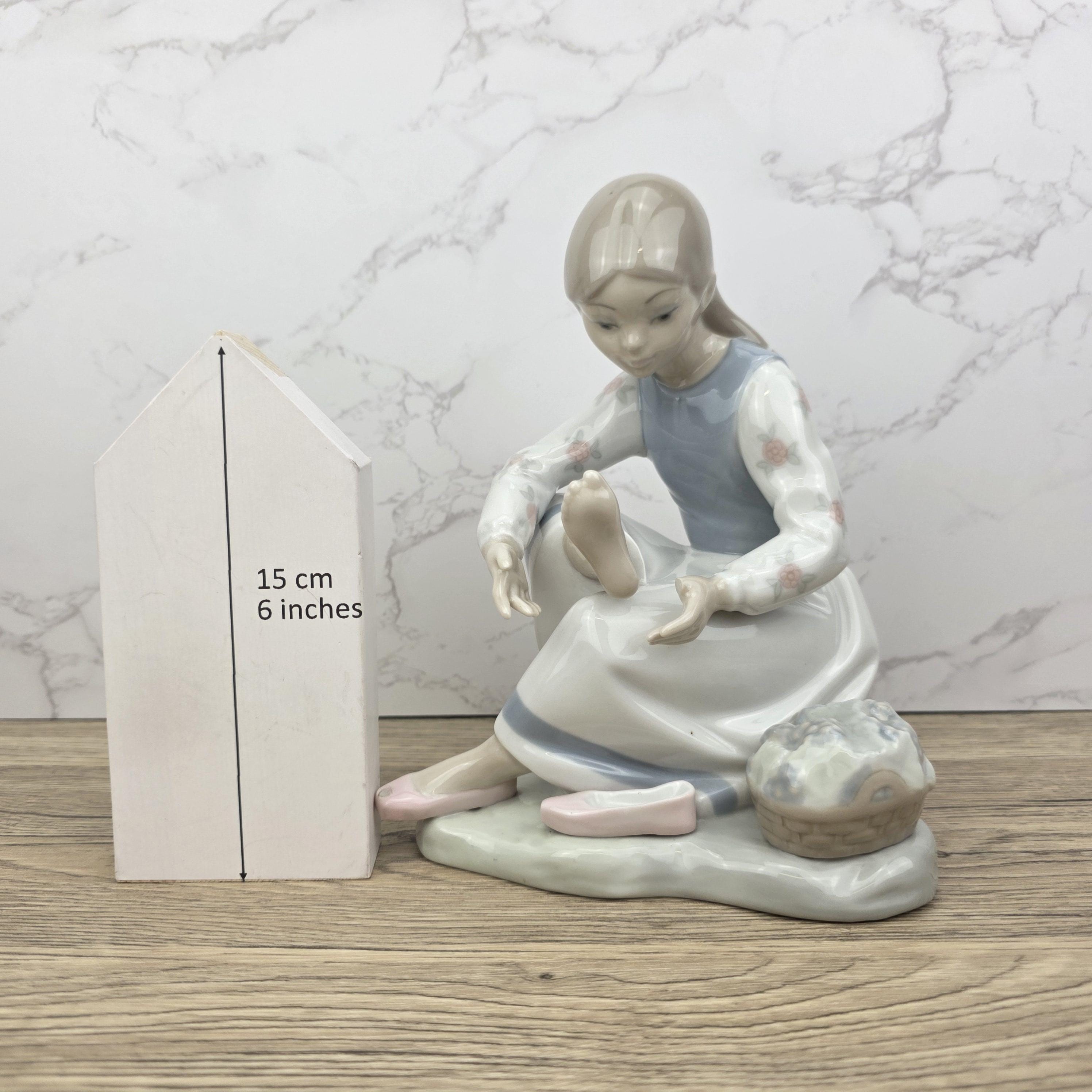 NAO Lladro Porcelain Figurine | Girl with Basket, Handmade Spanish Decor