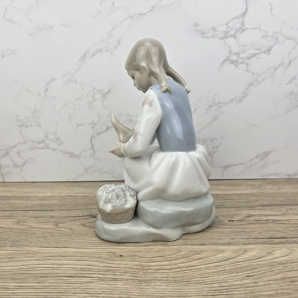 NAO Lladro Porcelain Figurine | Girl with Basket, Handmade Spanish Decor