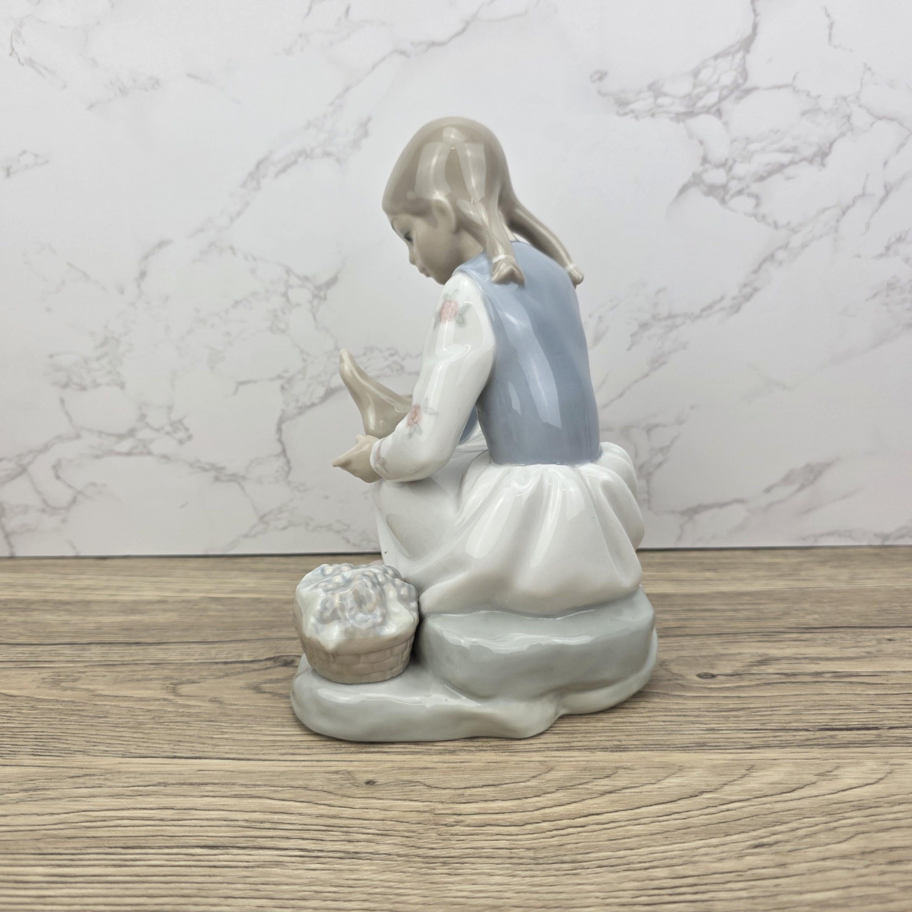 NAO Lladro Porcelain Figurine | Girl with Basket, Handmade Spanish Decor