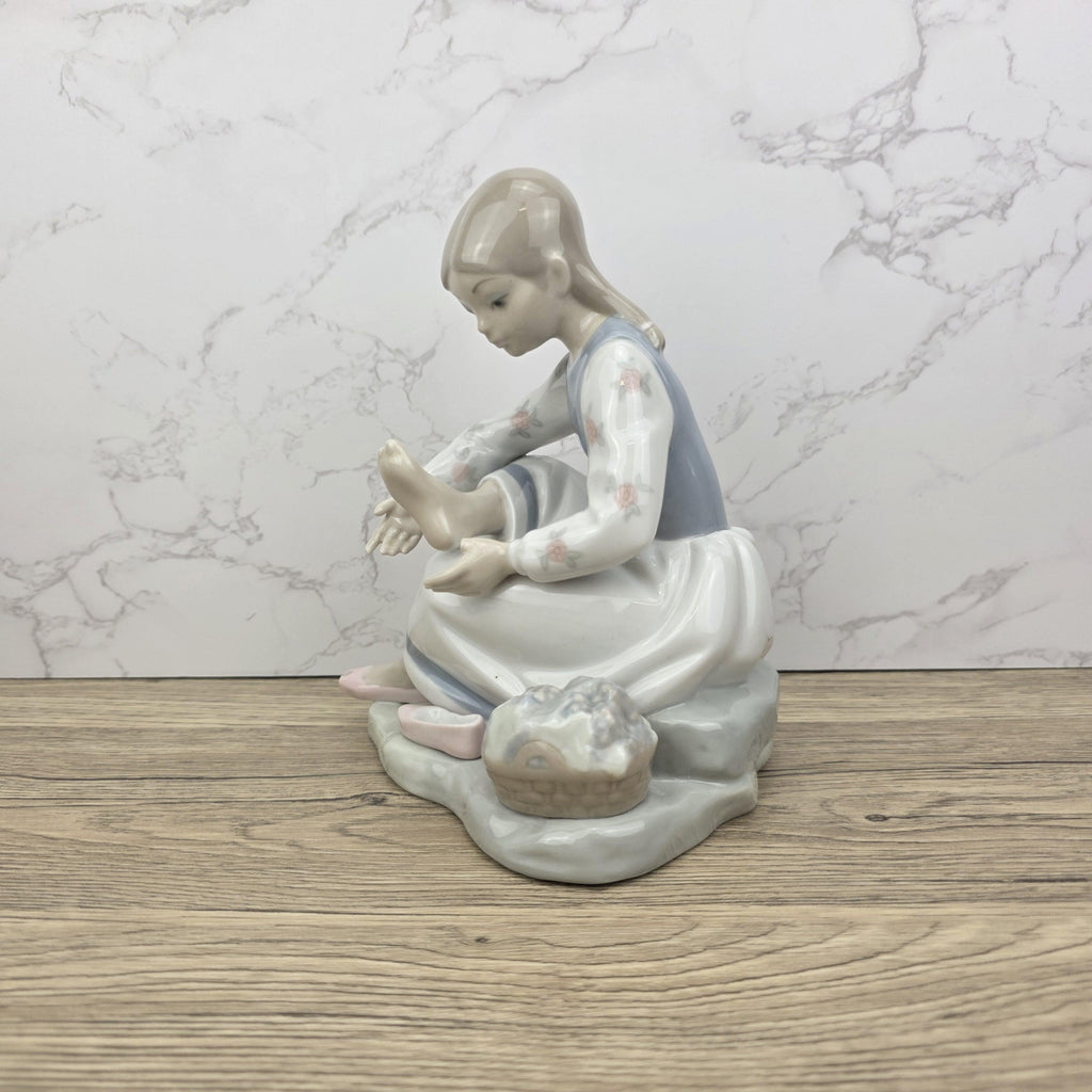 NAO Lladro Porcelain Figurine | Girl with Basket, Handmade Spanish Decor