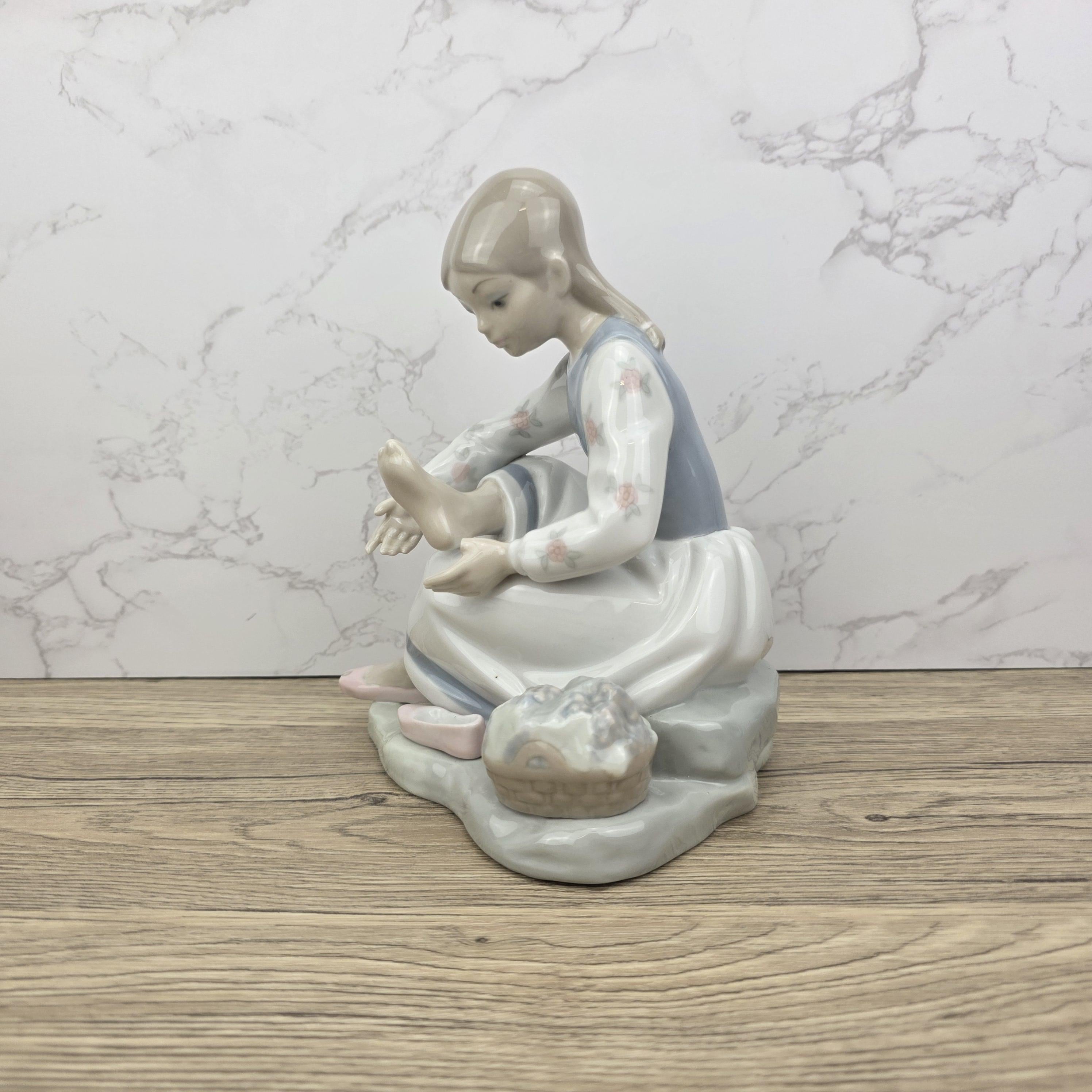 NAO Lladro Porcelain Figurine | Girl with Basket, Handmade Spanish Decor