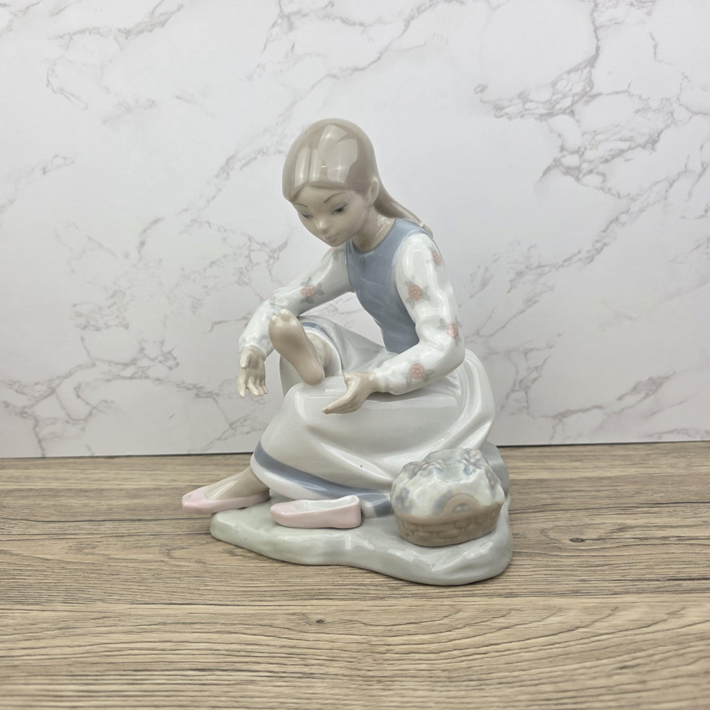 NAO Lladro Porcelain Figurine | Girl with Basket, Handmade Spanish Decor