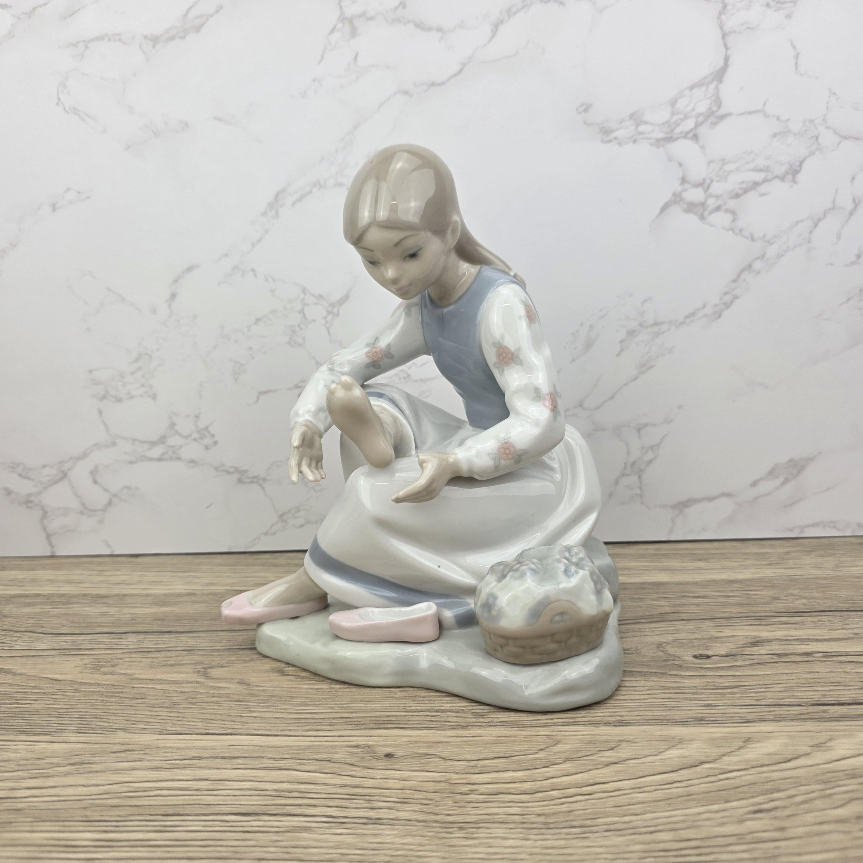NAO Lladro Porcelain Figurine | Girl with Basket, Handmade Spanish Decor