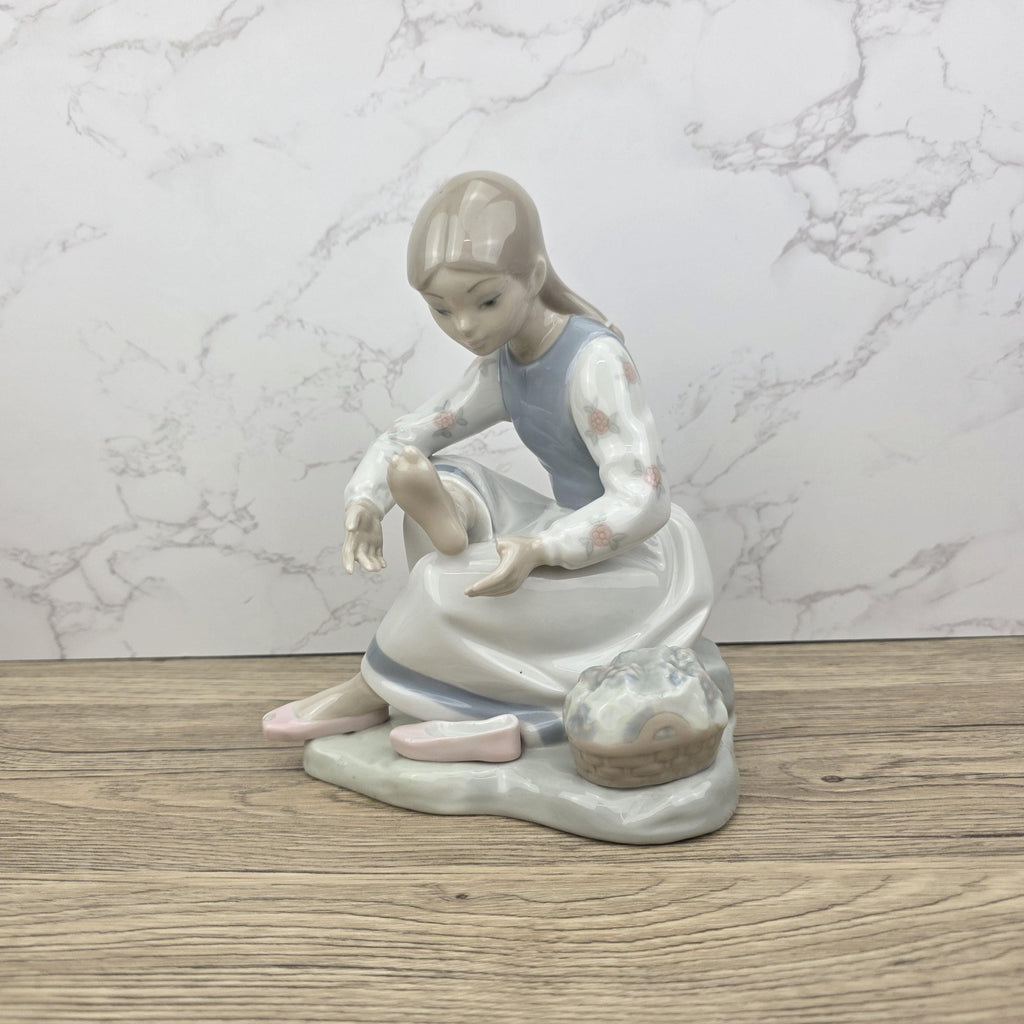 NAO Lladro Porcelain Figurine | Girl with Basket, Handmade Spanish Decor