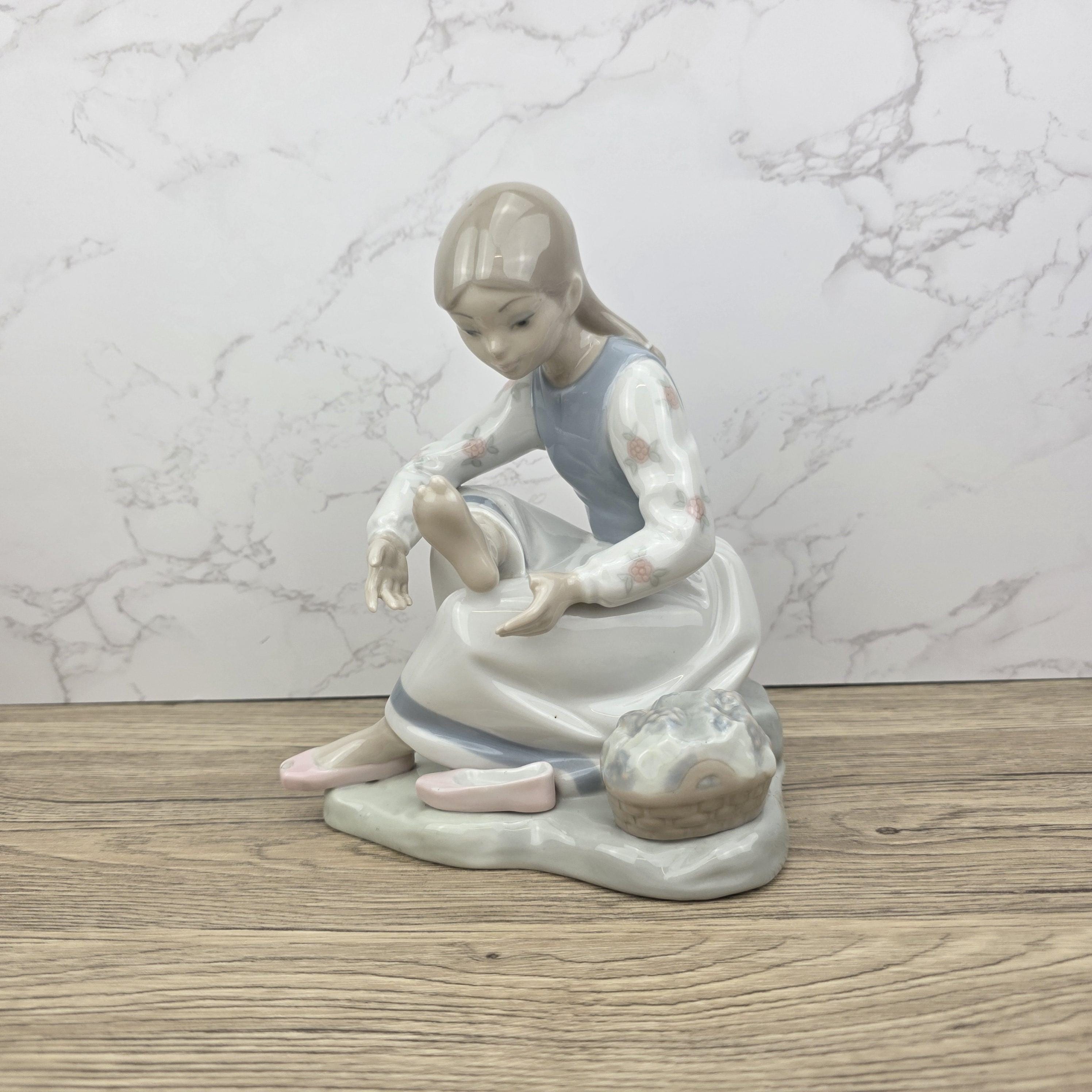 NAO Lladro Porcelain Figurine | Girl with Basket, Handmade Spanish Decor