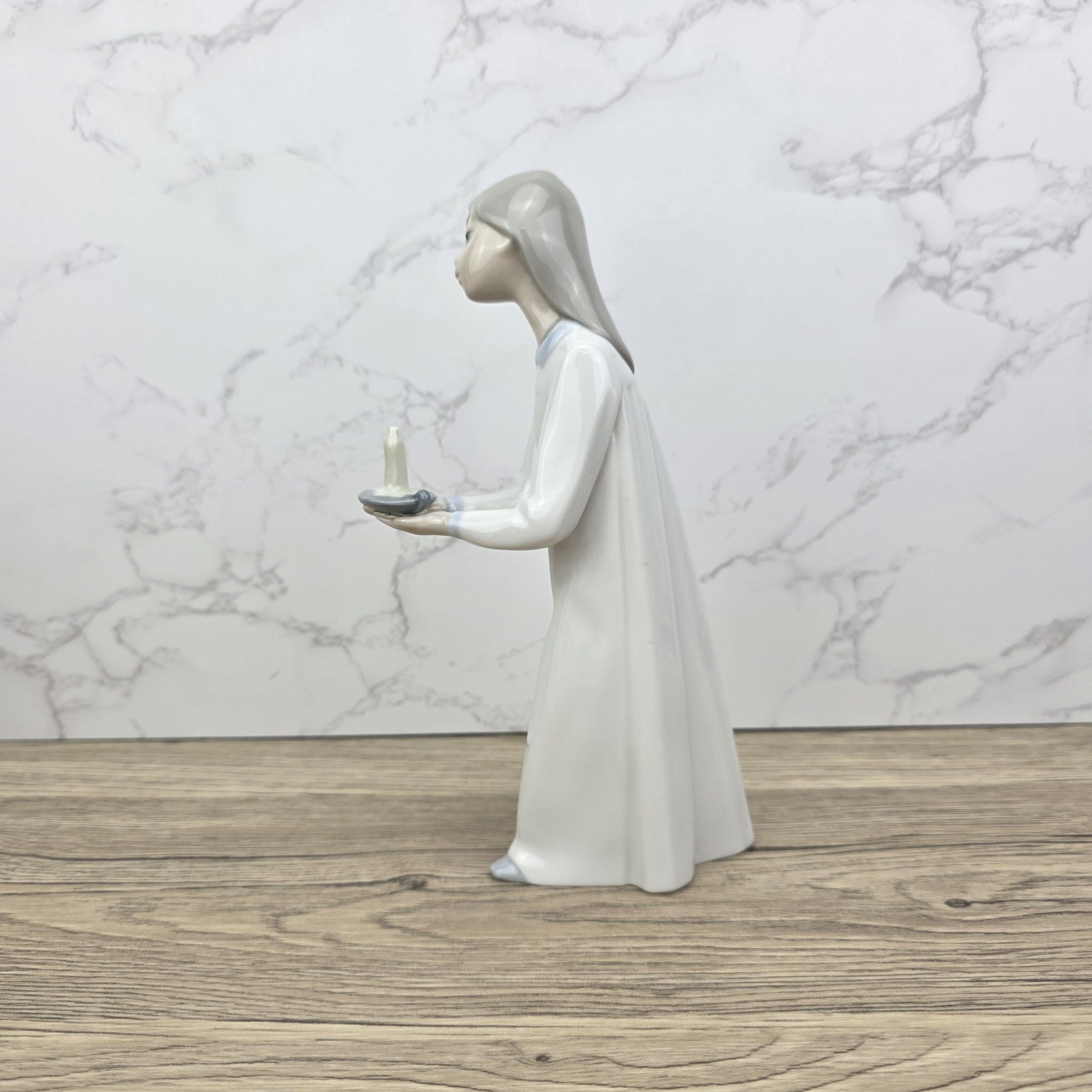 Lladro Porcelain Figurine Girl with Candle 4687 | Vintage Spanish Collectible | Vintage Handmade Glazed Ceramic