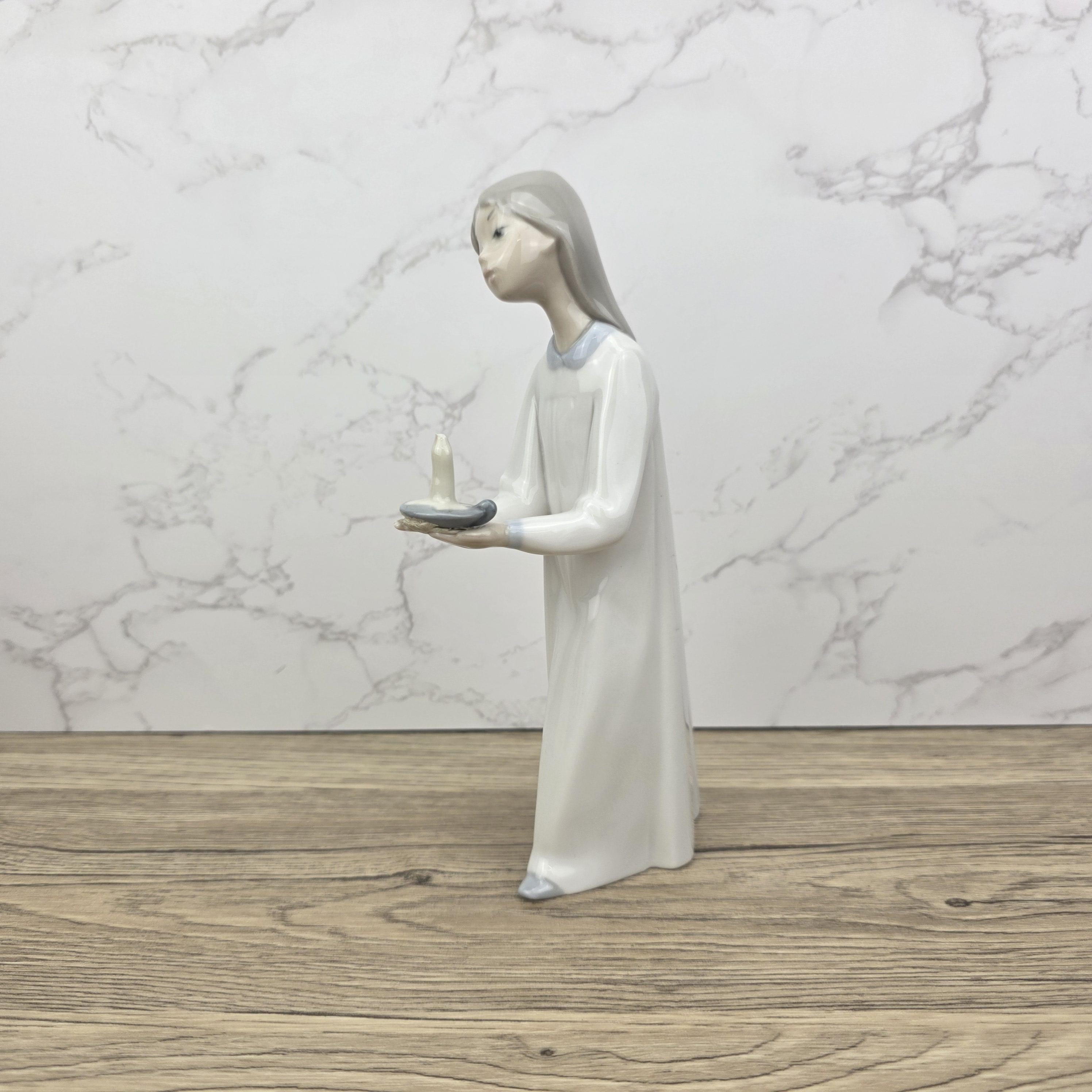 Lladro Porcelain Figurine Girl with Candle 4687 | Vintage Spanish Collectible | Vintage Handmade Glazed Ceramic