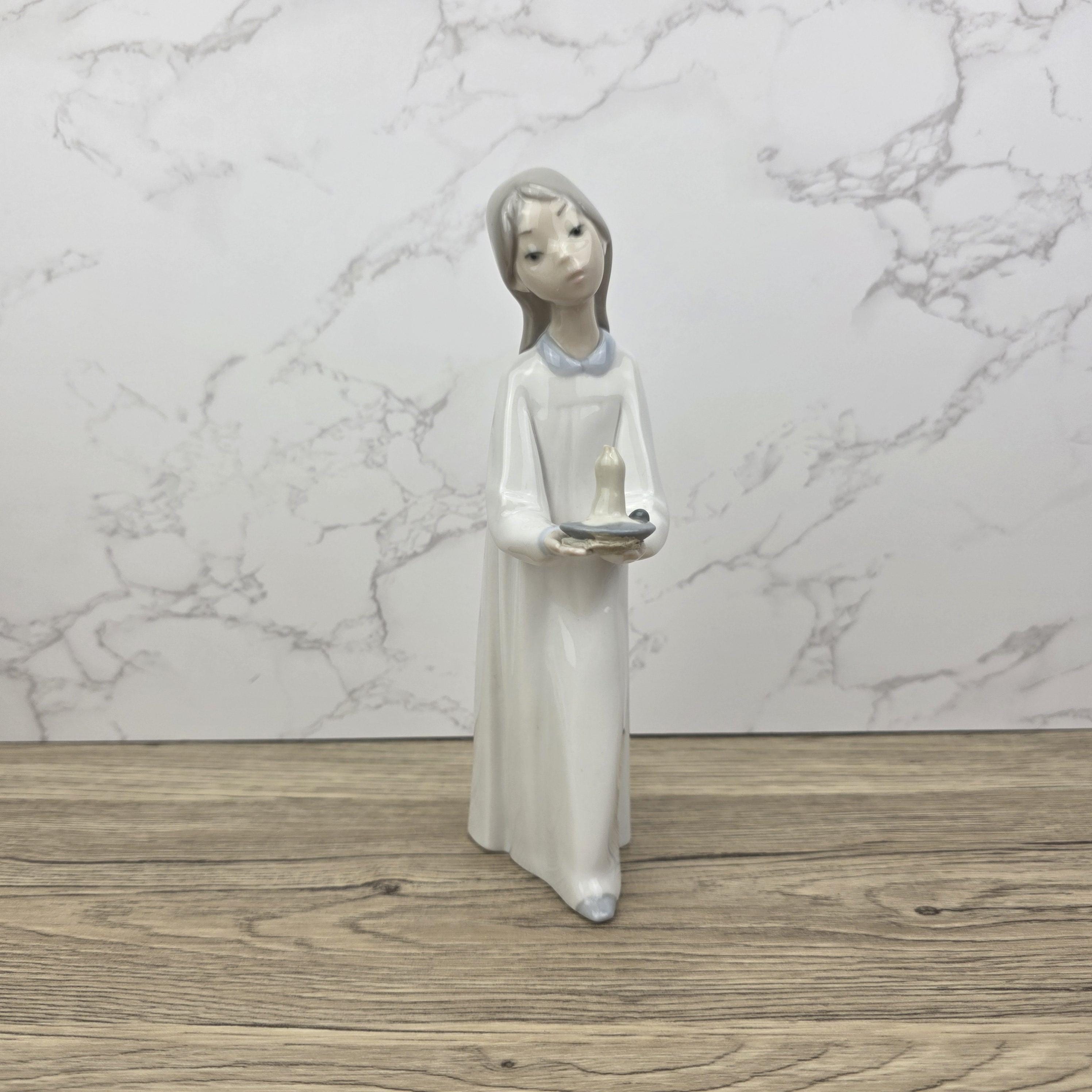 Lladro Porcelain Figurine Girl with Candle 4687 | Vintage Spanish Collectible | Vintage Handmade Glazed Ceramic