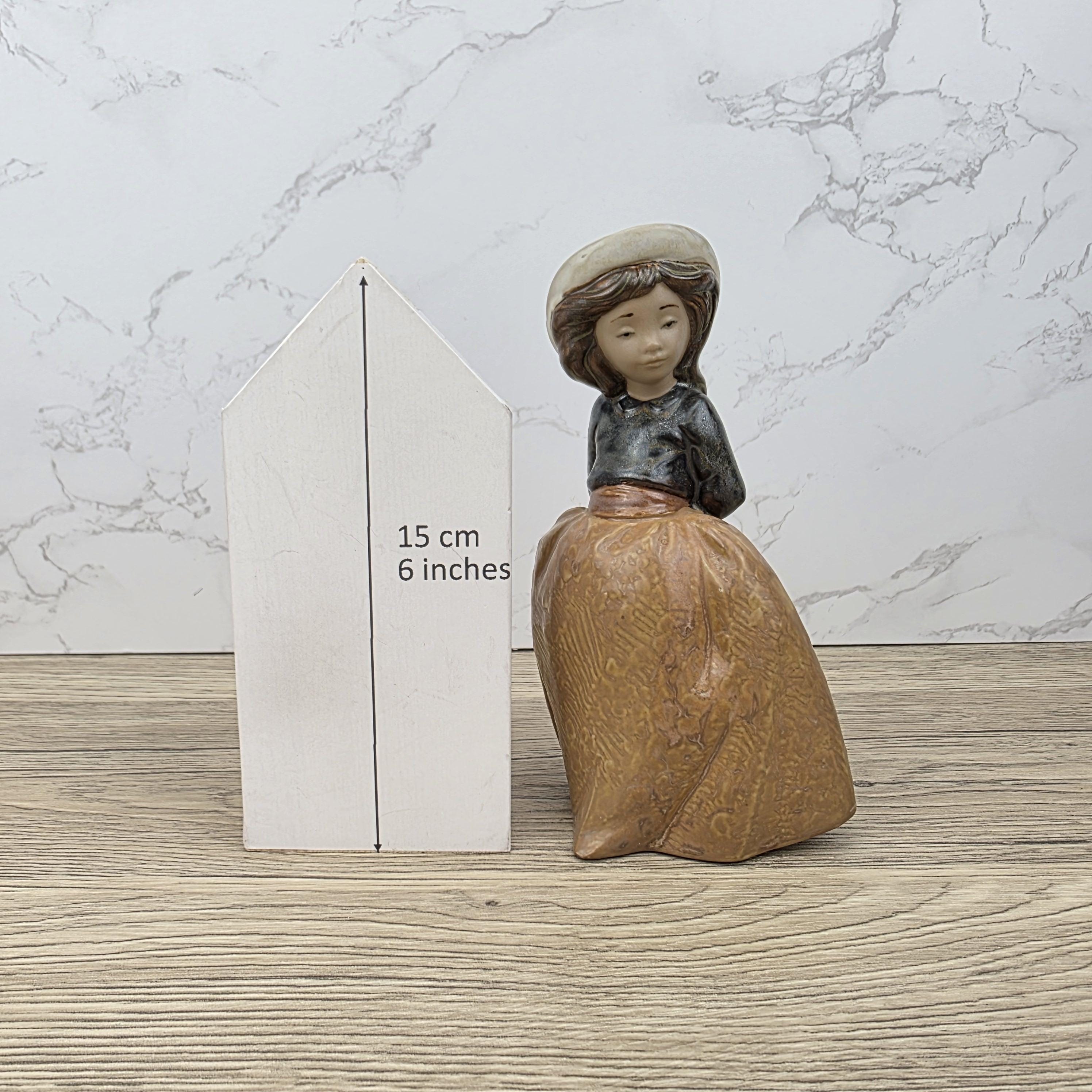 Rustic Vintage Collectible | Spanish Handmade Porcelain | Nao by Lladro Figurine Girl with Hat 315