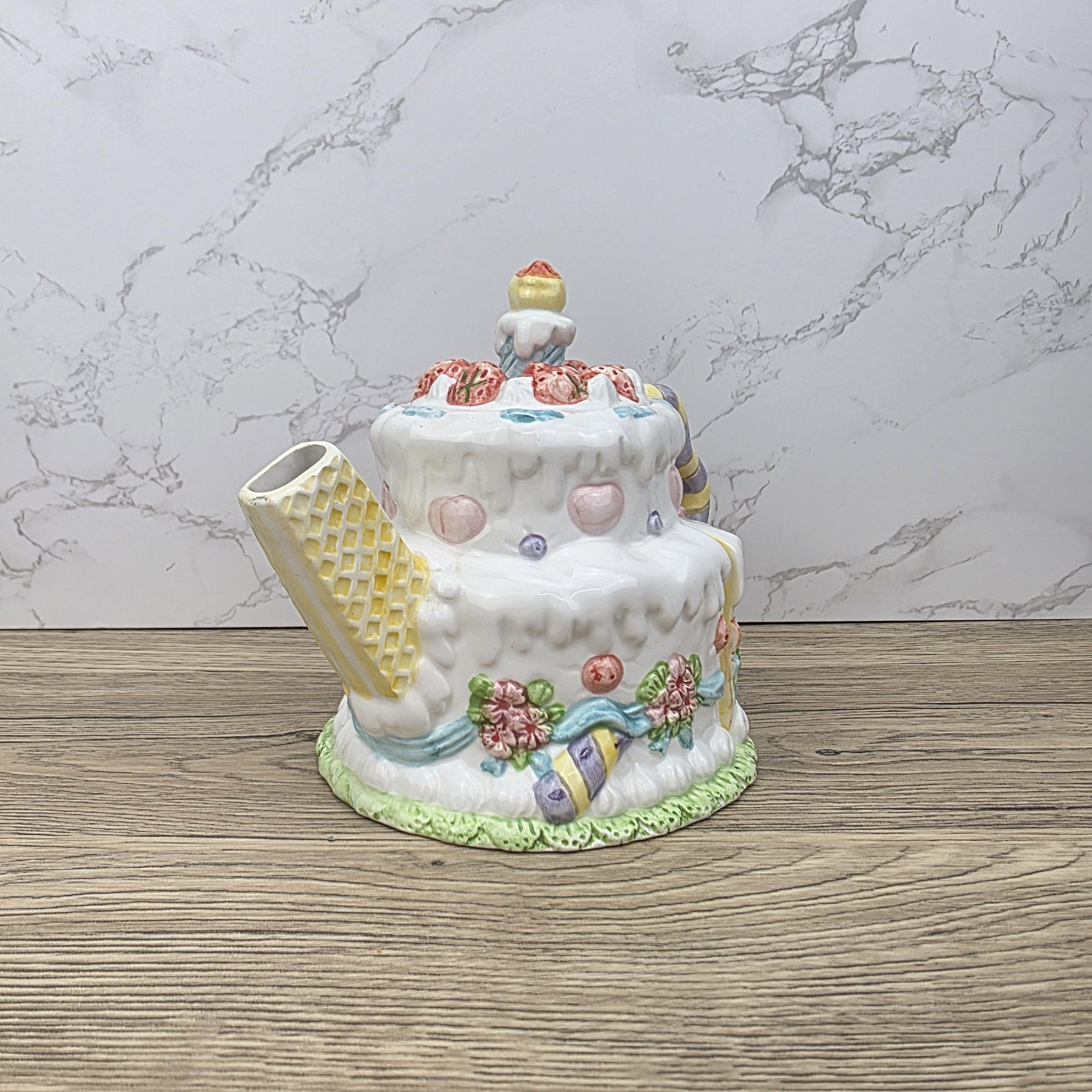 Leonardo Celebration Dessert Pot | Hand-Painted Pastel Ceramic Collectible | Whimsical Vintage Display Piece