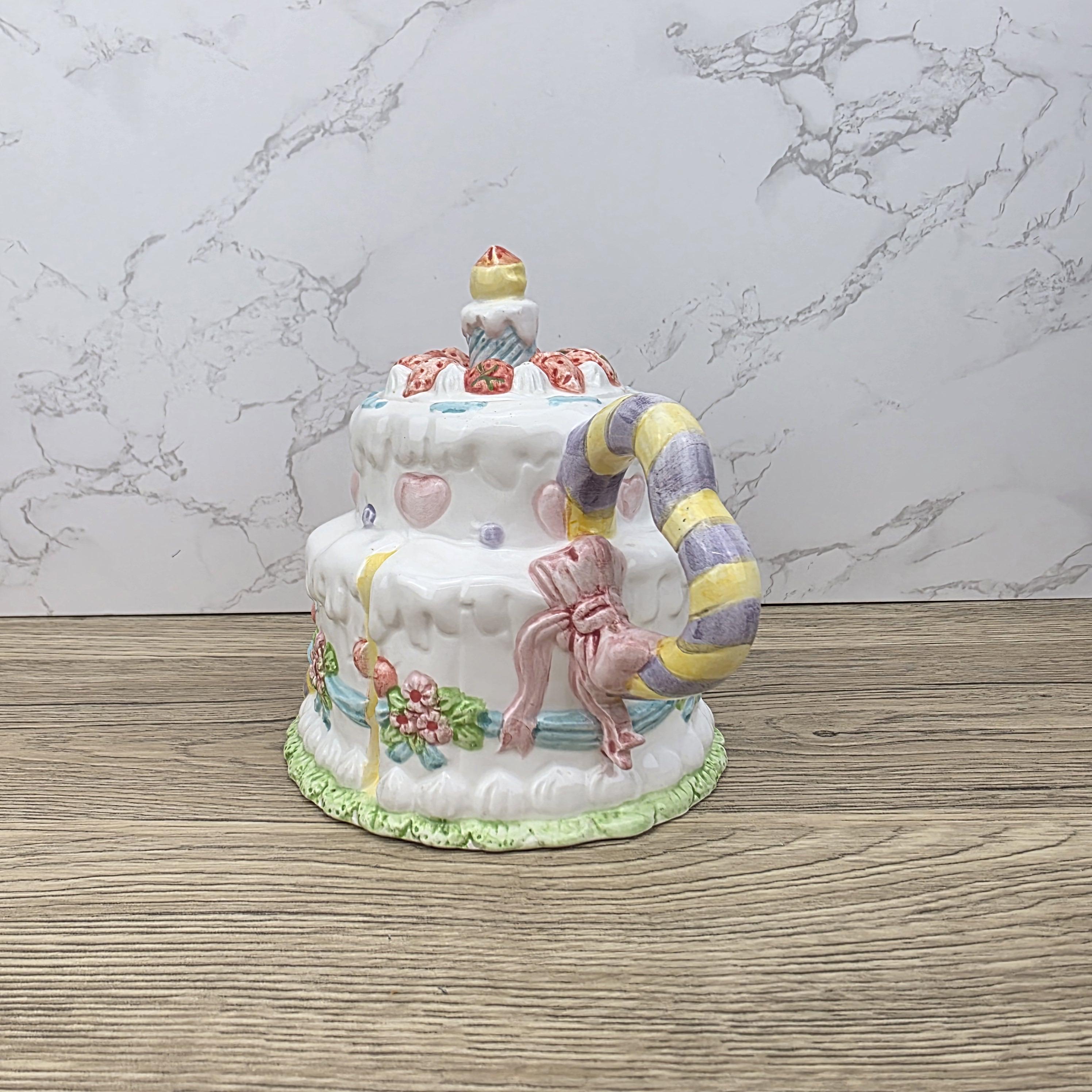 Leonardo Celebration Dessert Pot | Hand-Painted Pastel Ceramic Collectible | Whimsical Vintage Display Piece