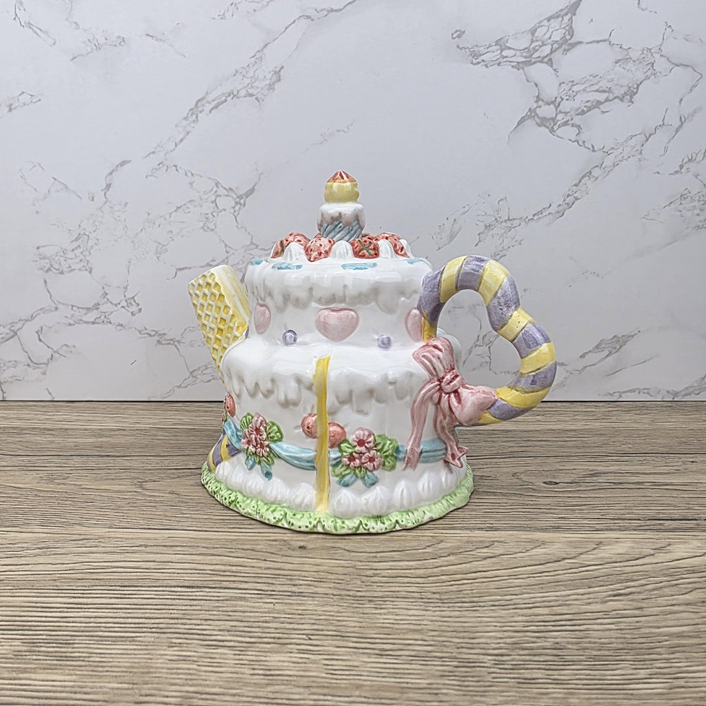 Leonardo Celebration Dessert Pot | Hand-Painted Pastel Ceramic Collectible | Whimsical Vintage Display Piece