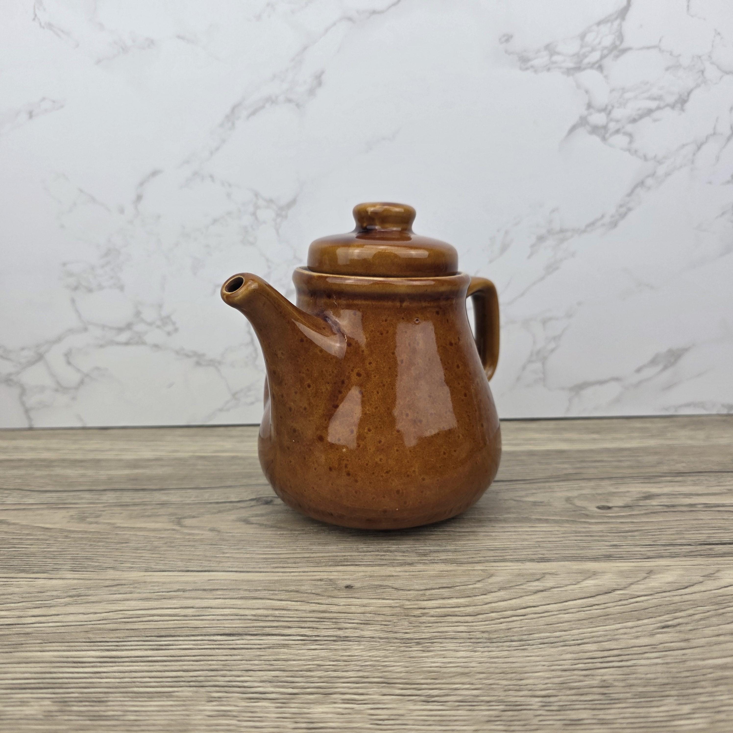 Vintage Brown Glazed Ceramic Teapot with Smiling Face Design |Pottery Kitchen Decor | Collectible Retro
