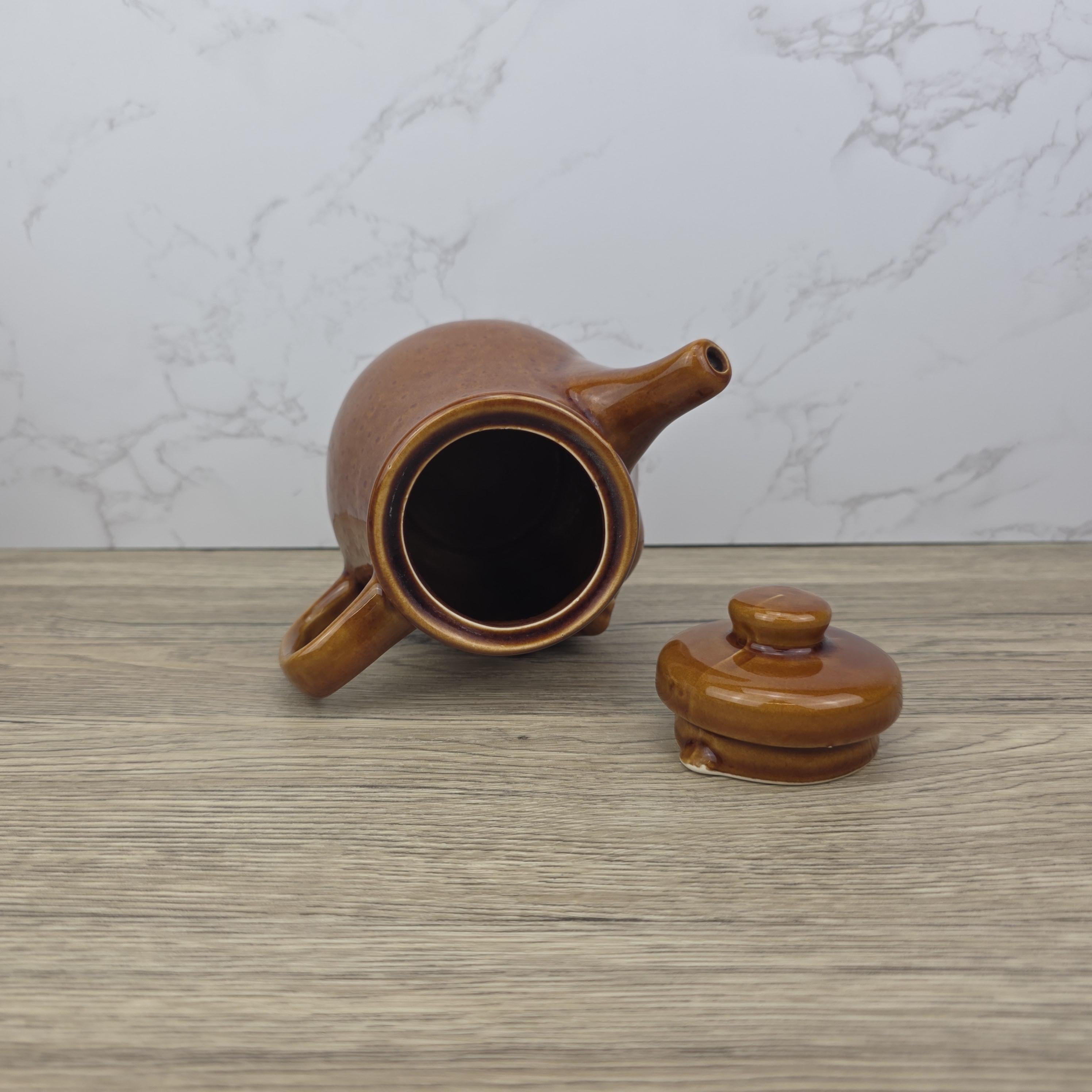 Vintage Brown Glazed Ceramic Teapot with Smiling Face Design |Pottery Kitchen Decor | Collectible Retro