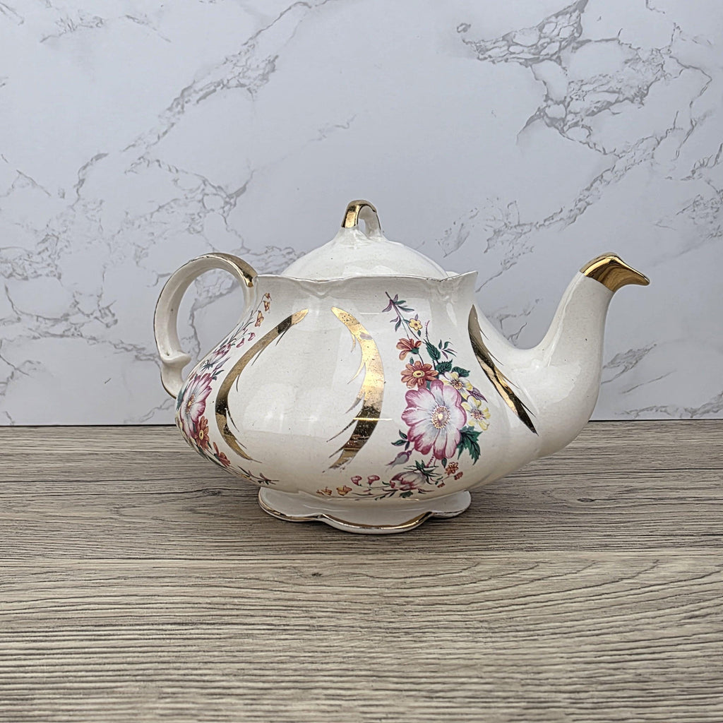 Windsor England Bone China Teapot Floral Gold Detailing | Vintage English Porcelain | Collectible Cottagecore Decor