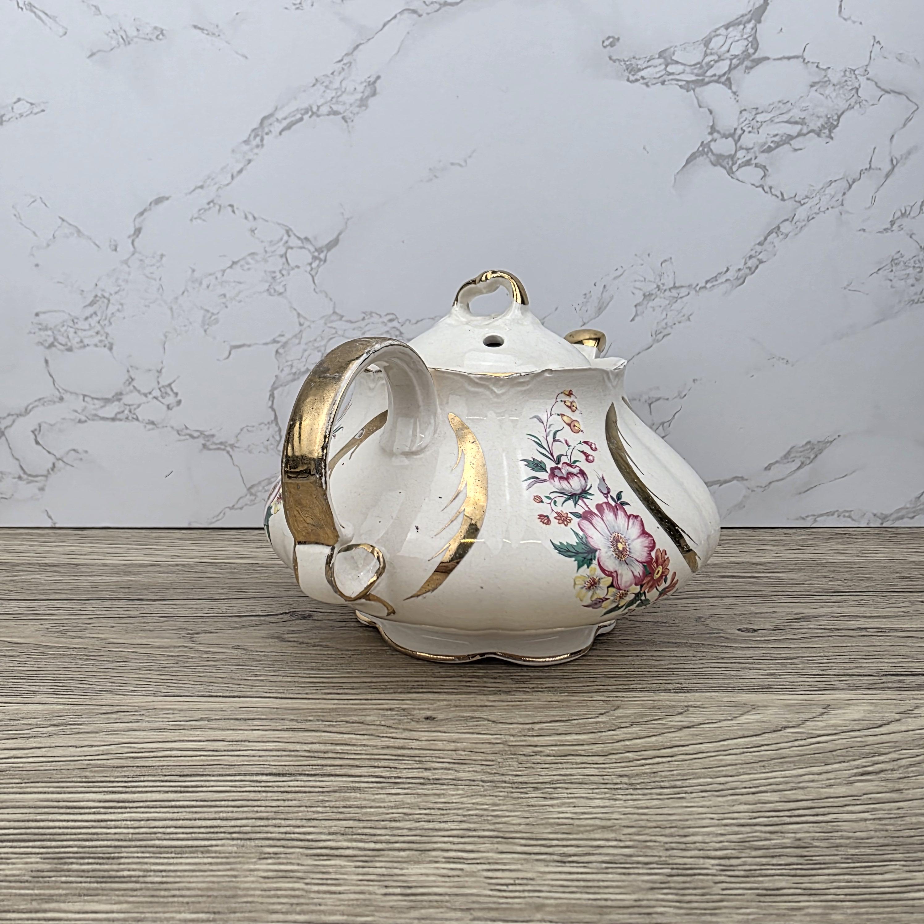 Windsor England Bone China Teapot Floral Gold Detailing | Vintage English Porcelain | Collectible Cottagecore Decor