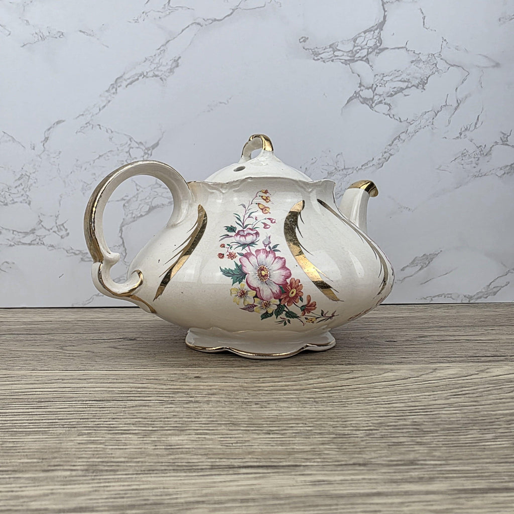 Windsor England Bone China Teapot Floral Gold Detailing | Vintage English Porcelain | Collectible Cottagecore Decor