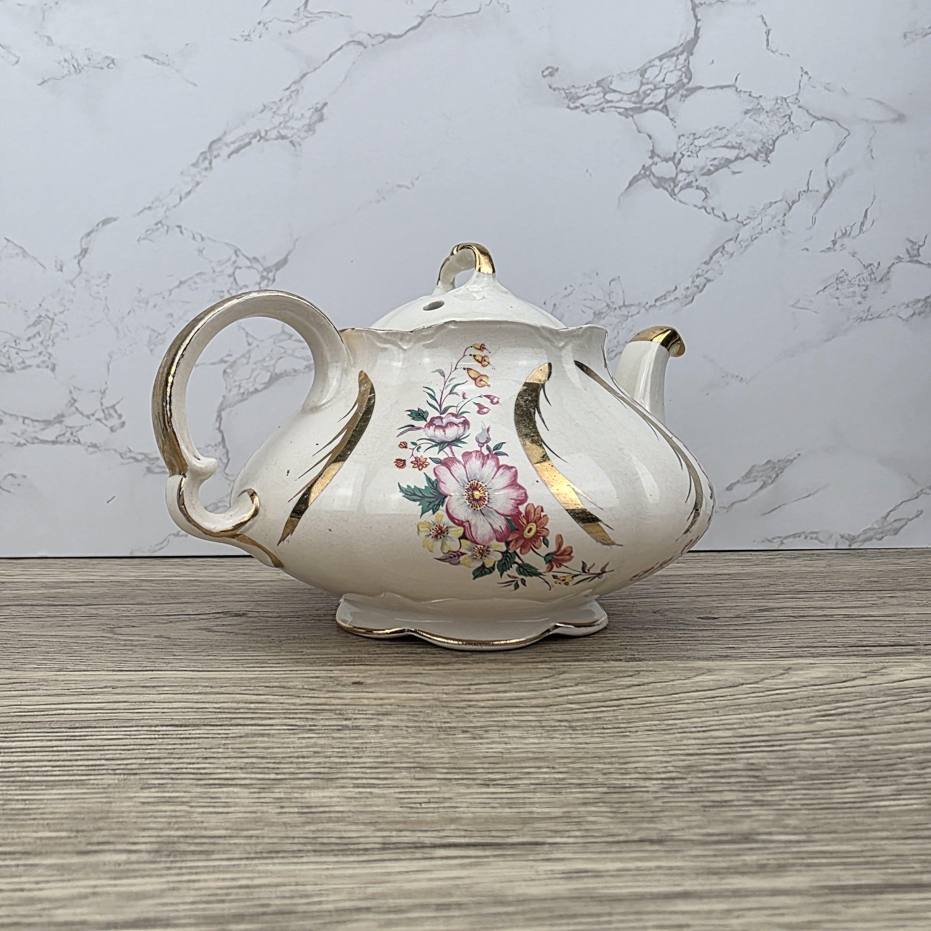 Windsor England Bone China Teapot Floral Gold Detailing | Vintage English Porcelain | Collectible Cottagecore Decor