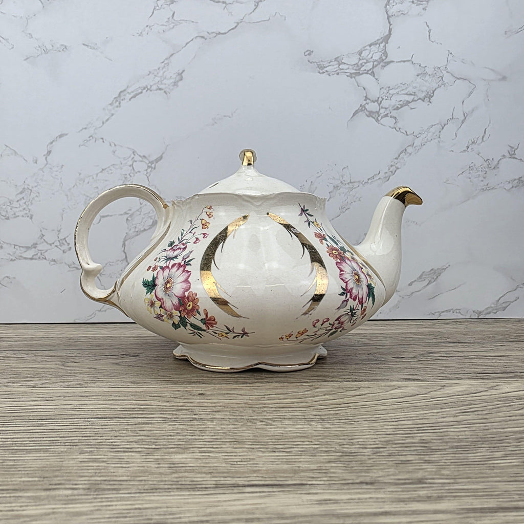 Windsor England Bone China Teapot Floral Gold Detailing | Vintage English Porcelain | Collectible Cottagecore Decor