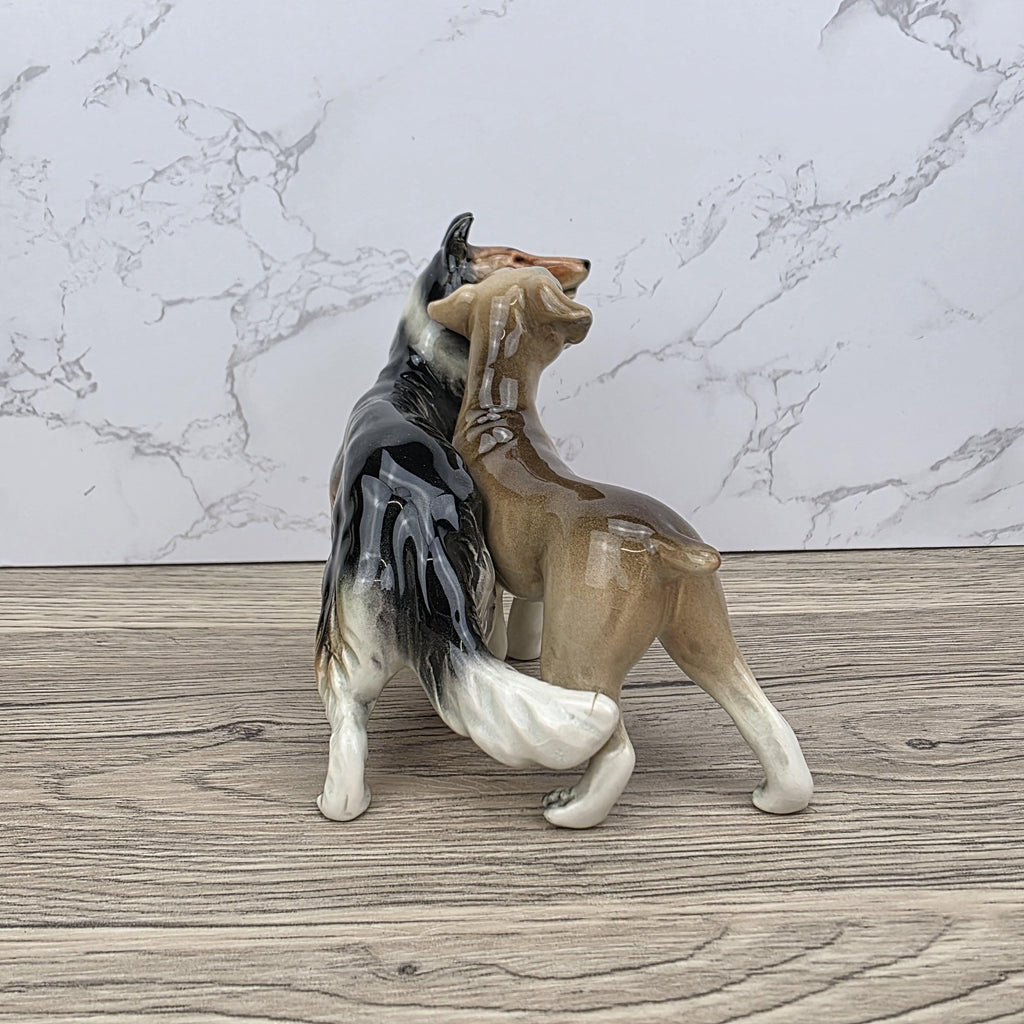 Vintage West Germany Porcelain Boxer & Collie Dog Figurine | Mid Century Ceramic Animal Sculpture