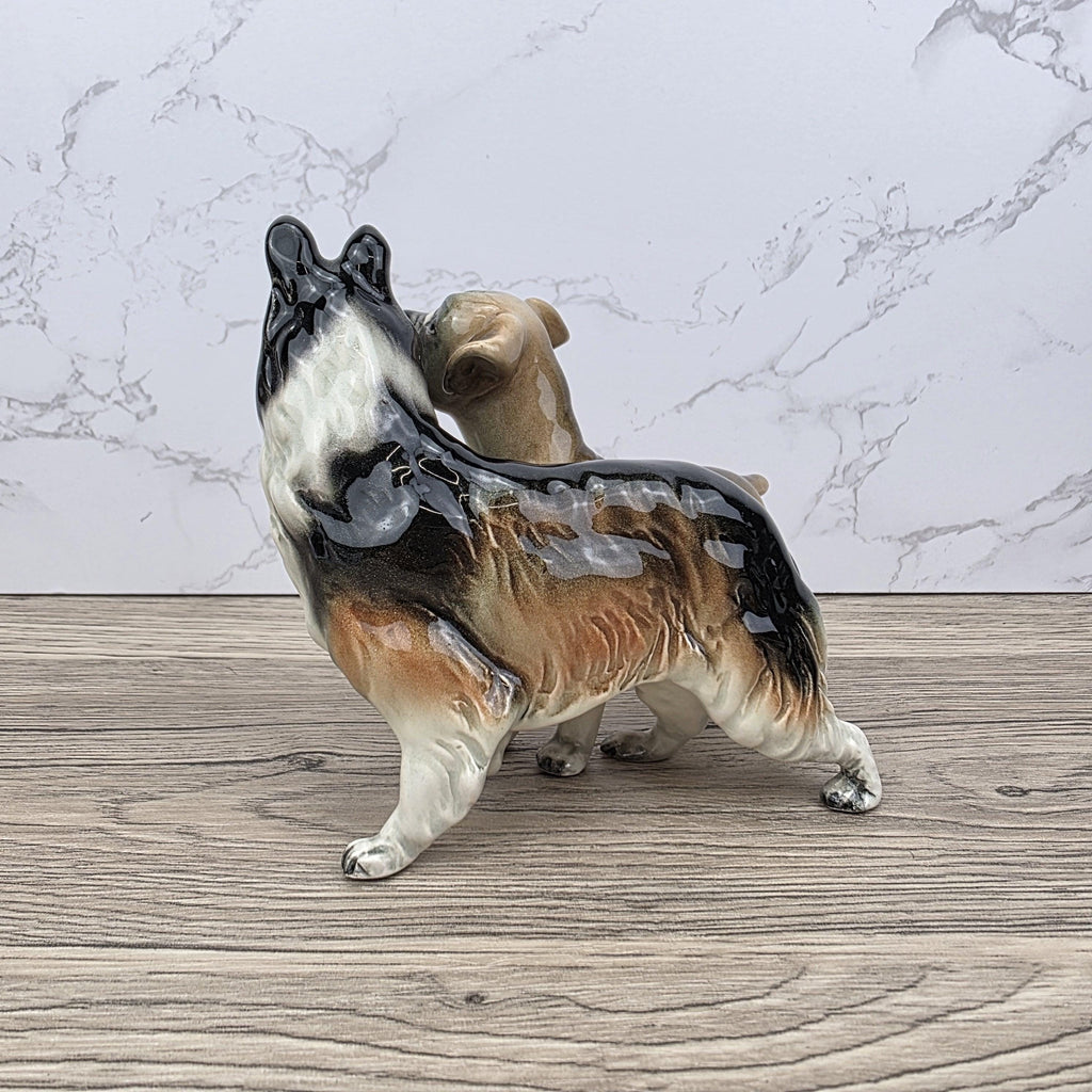 Vintage West Germany Porcelain Boxer & Collie Dog Figurine | Mid Century Ceramic Animal Sculpture
