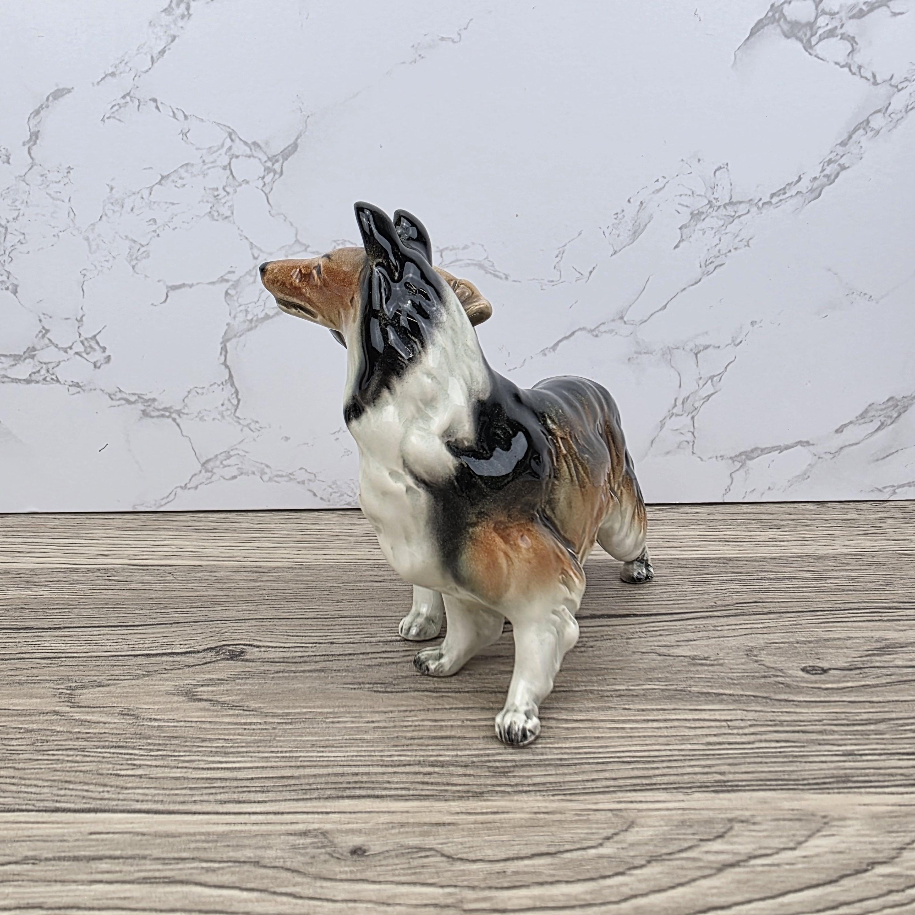 Vintage West Germany Porcelain Boxer & Collie Dog Figurine | Mid Century Ceramic Animal Sculpture