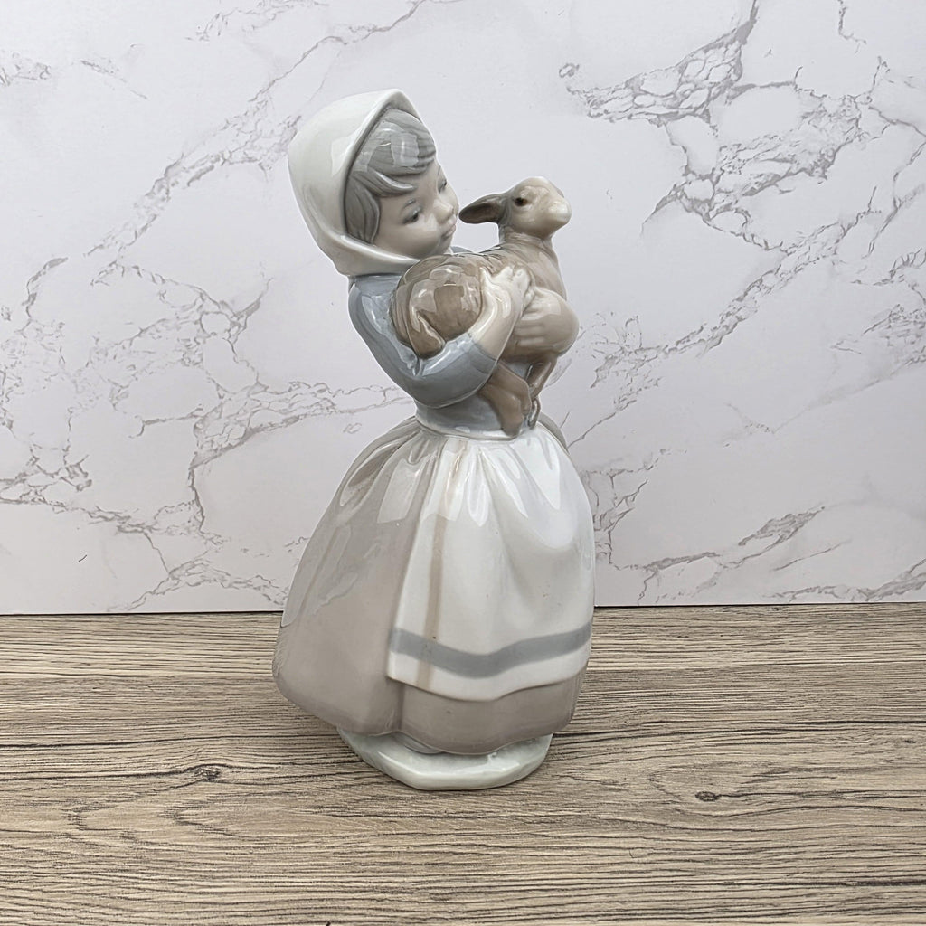 Vintage Nao Lladro Figurine | Spanish Porcelain Girl with Lamb