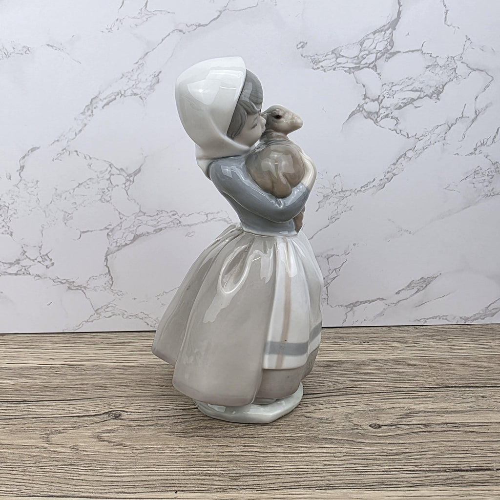 Vintage Nao Lladro Figurine | Spanish Porcelain Girl with Lamb