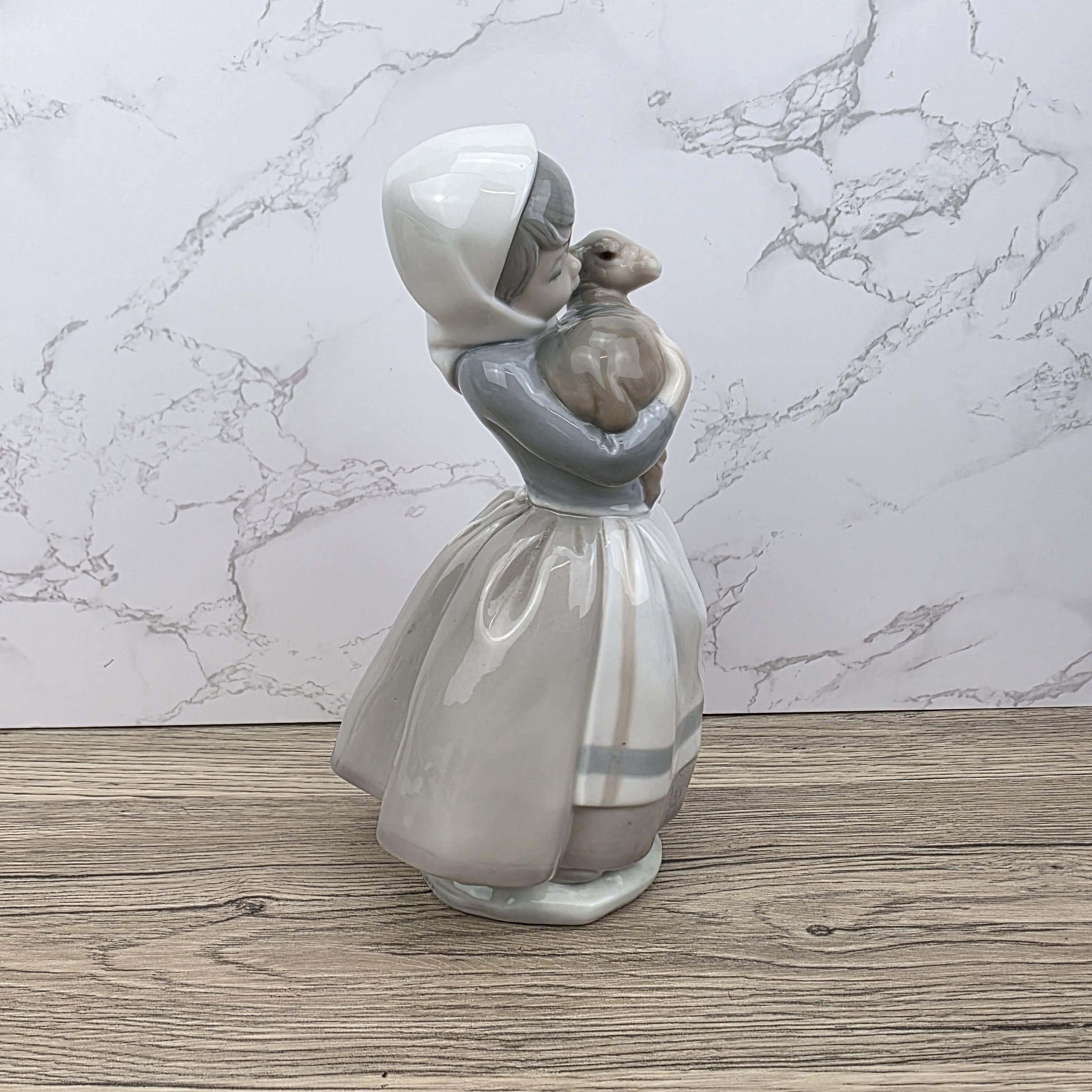 Vintage Nao Lladro Figurine | Spanish Porcelain Girl with Lamb