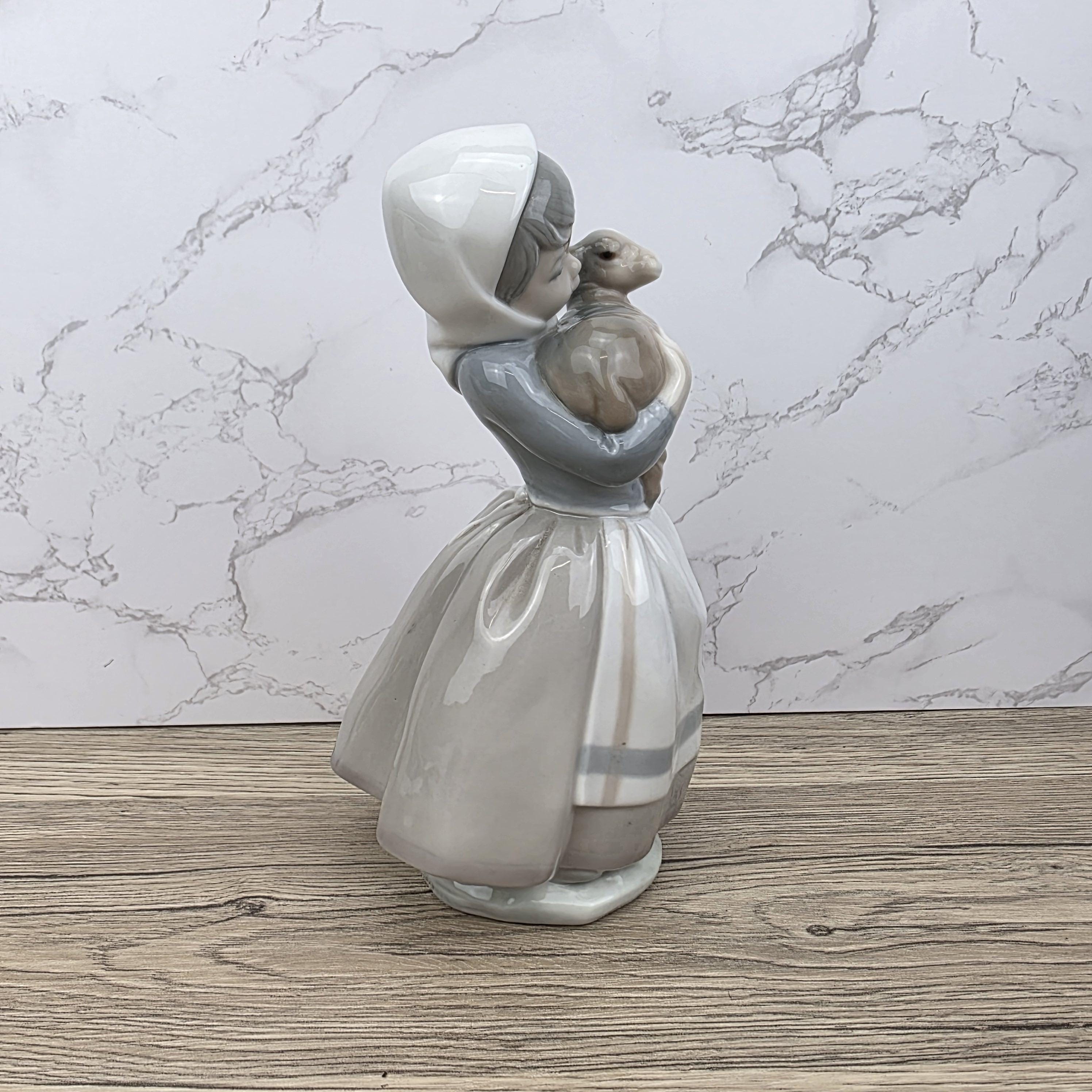 Vintage Nao Lladro Figurine | Spanish Porcelain Girl with Lamb