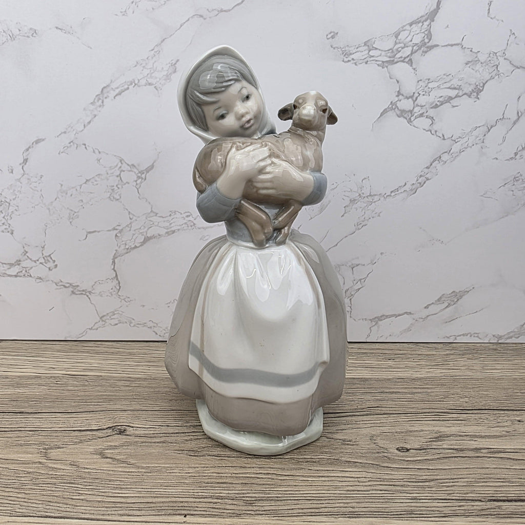 Vintage Nao Lladro Figurine | Spanish Porcelain Girl with Lamb