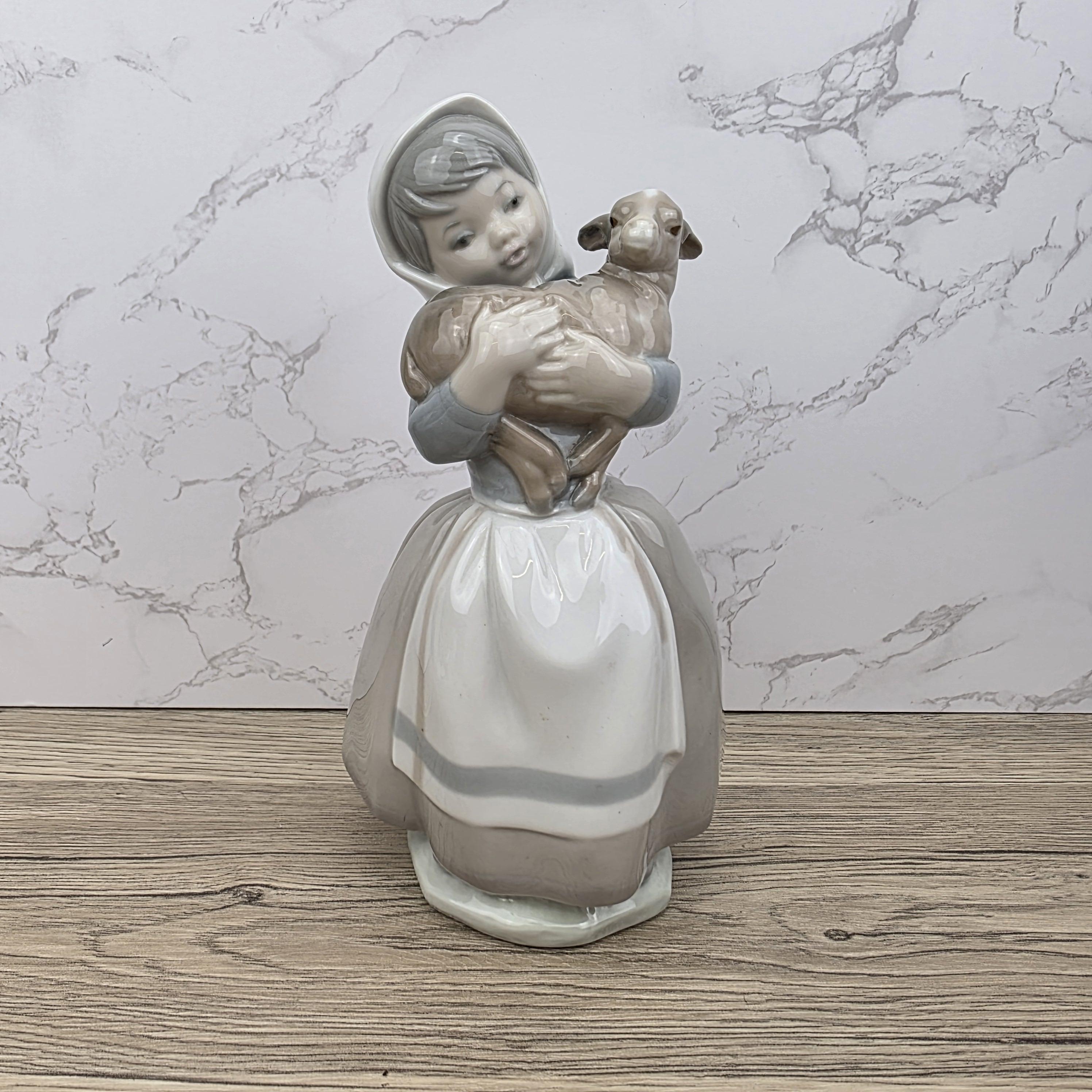 Vintage Nao Lladro Figurine | Spanish Porcelain Girl with Lamb