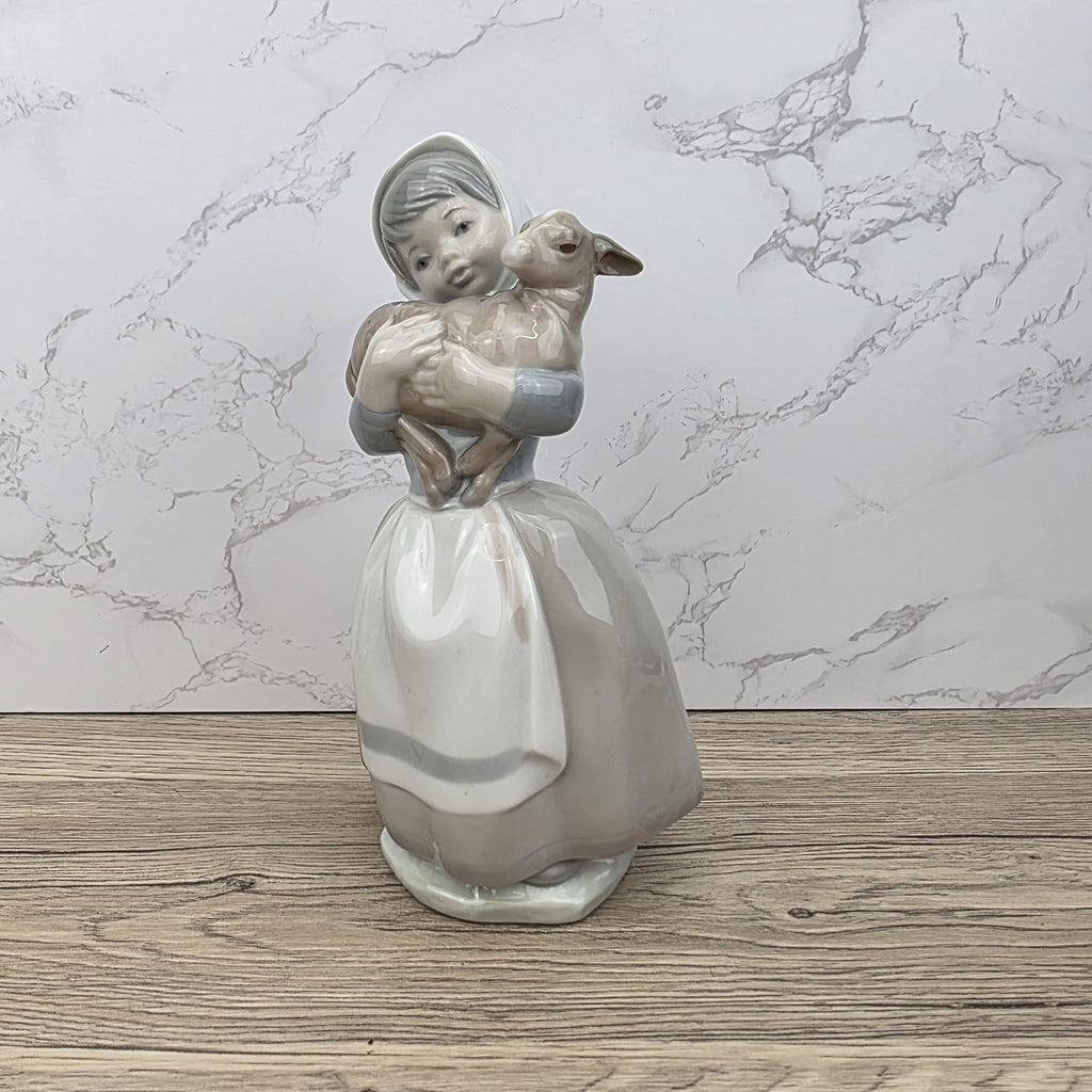 Vintage Nao Lladro Figurine | Spanish Porcelain Girl with Lamb