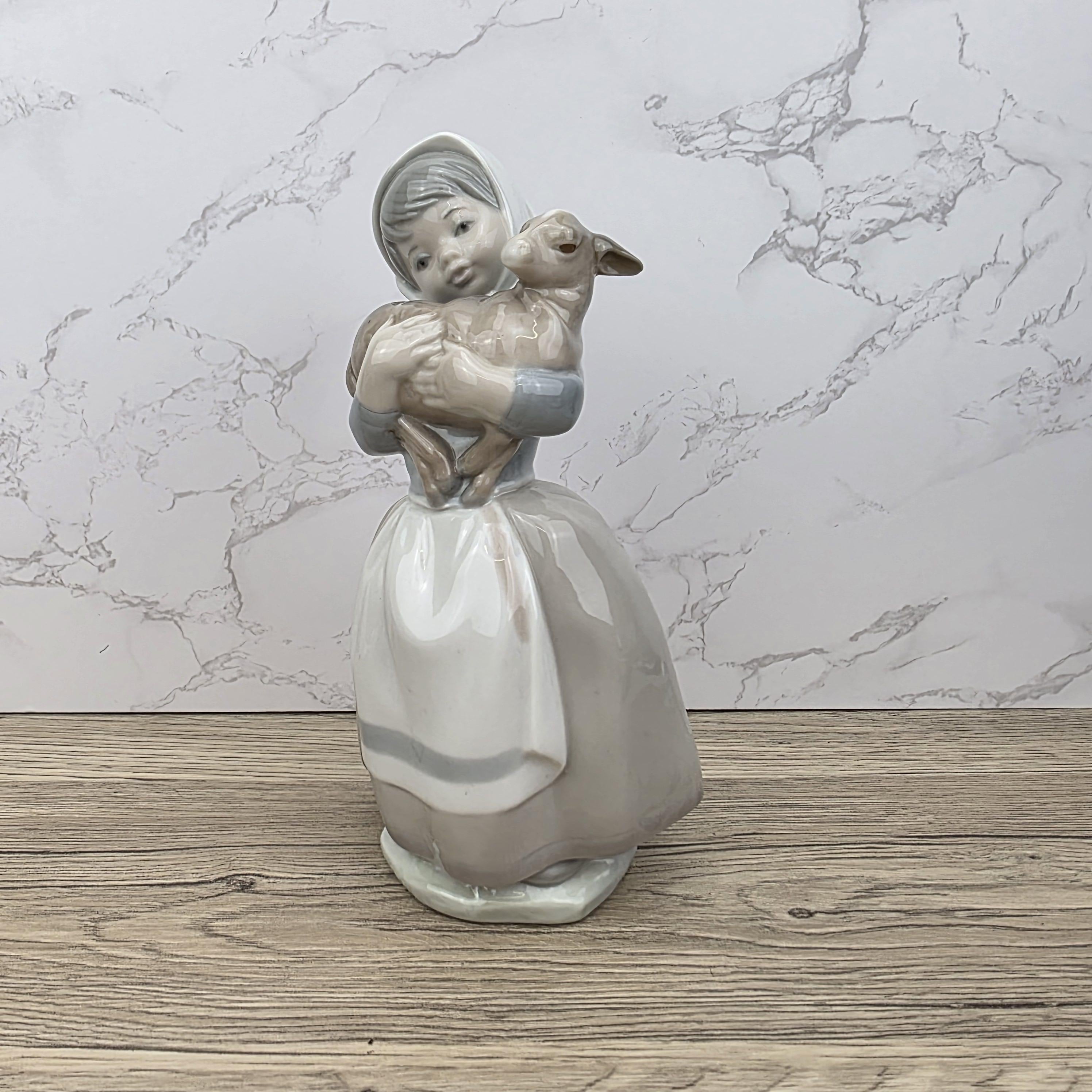 Vintage Nao Lladro Figurine | Spanish Porcelain Girl with Lamb