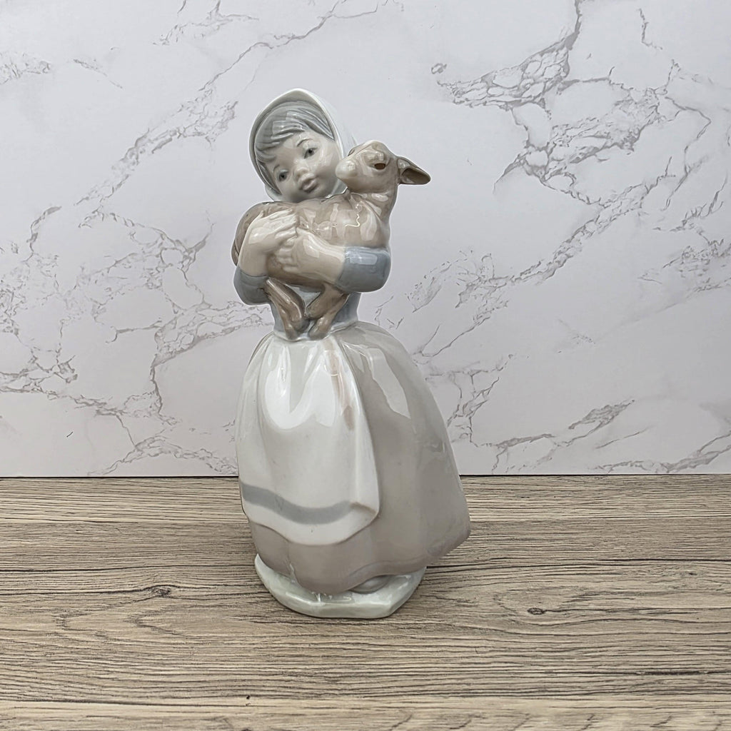 Vintage Nao Lladro Figurine | Spanish Porcelain Girl with Lamb