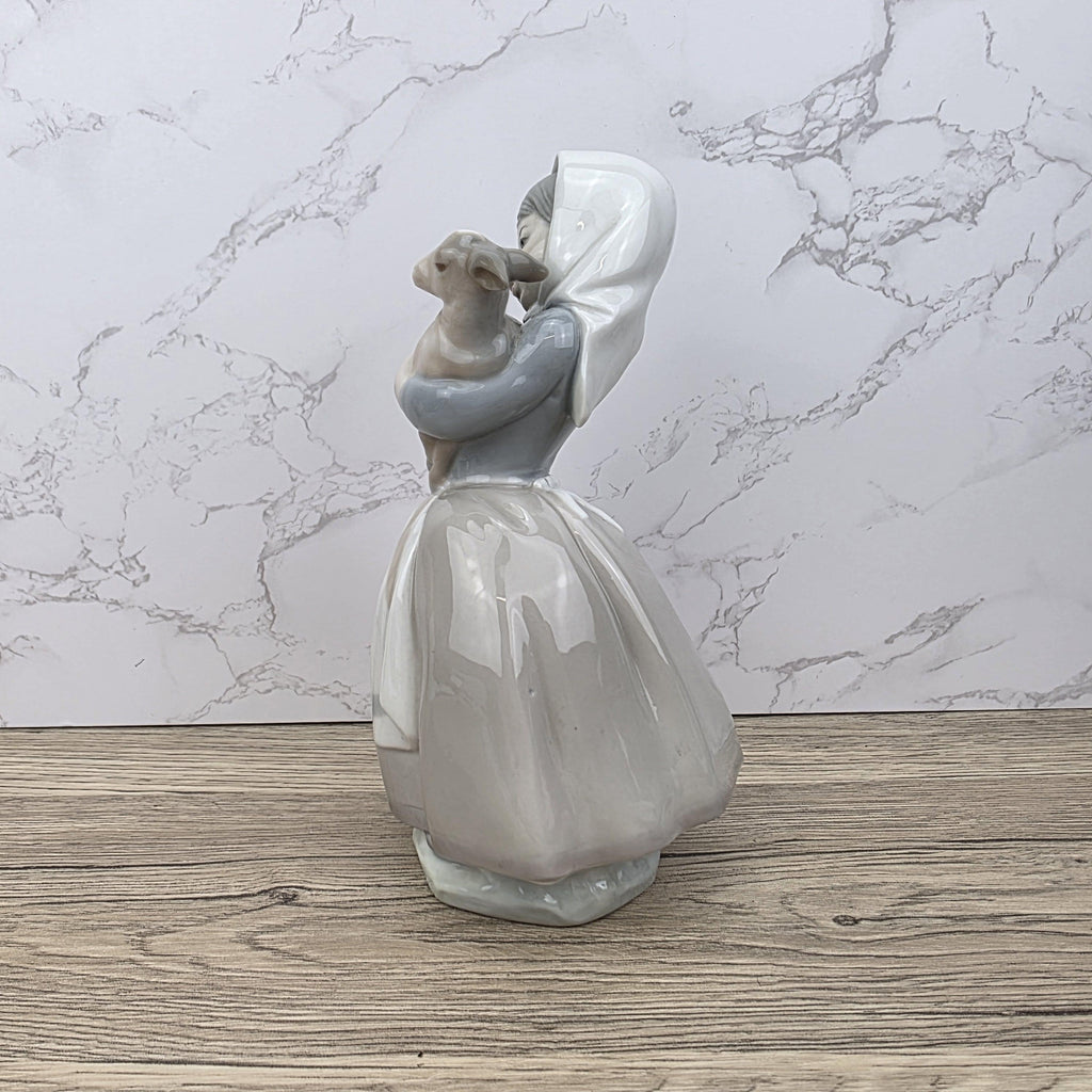 Vintage Nao Lladro Figurine | Spanish Porcelain Girl with Lamb