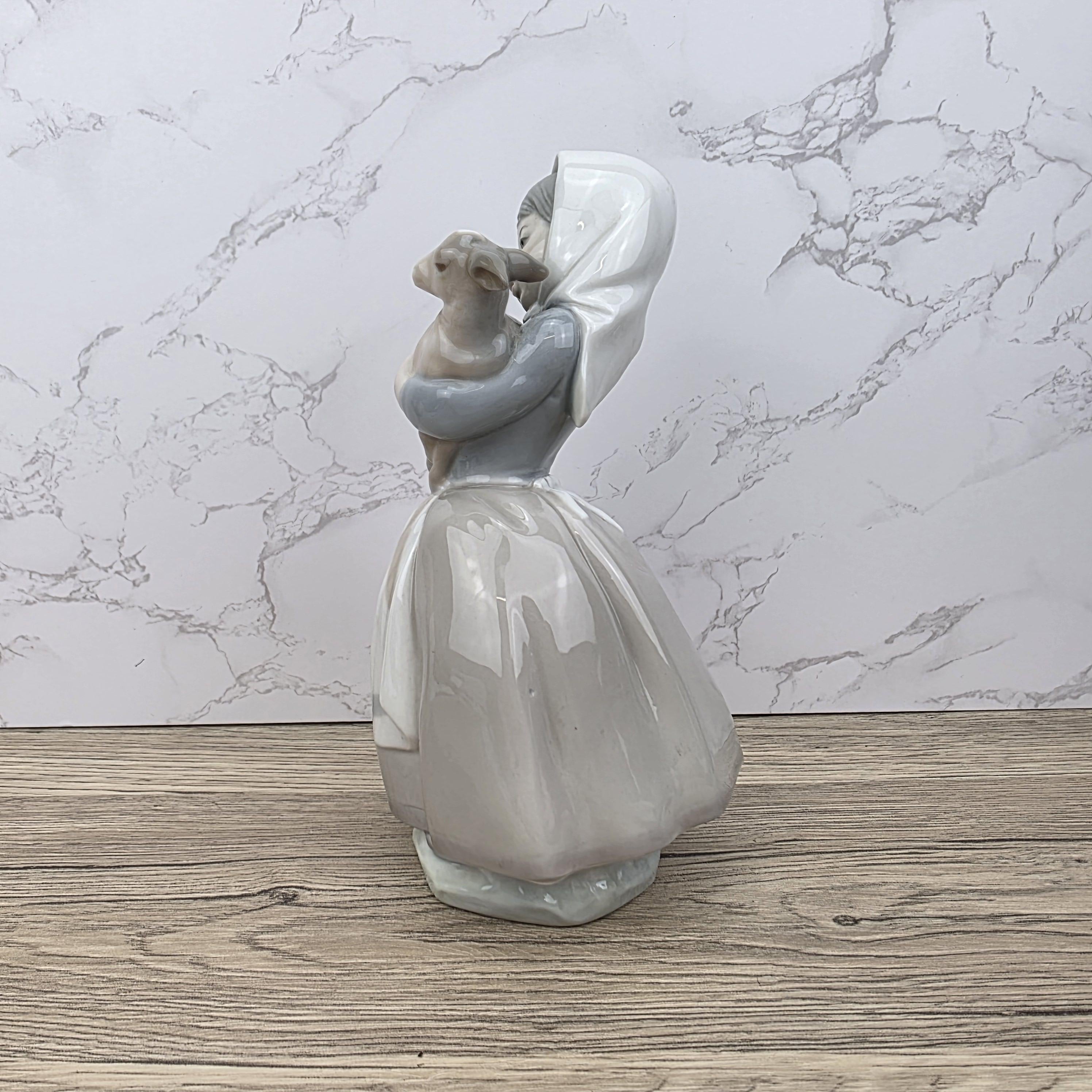 Vintage Nao Lladro Figurine | Spanish Porcelain Girl with Lamb