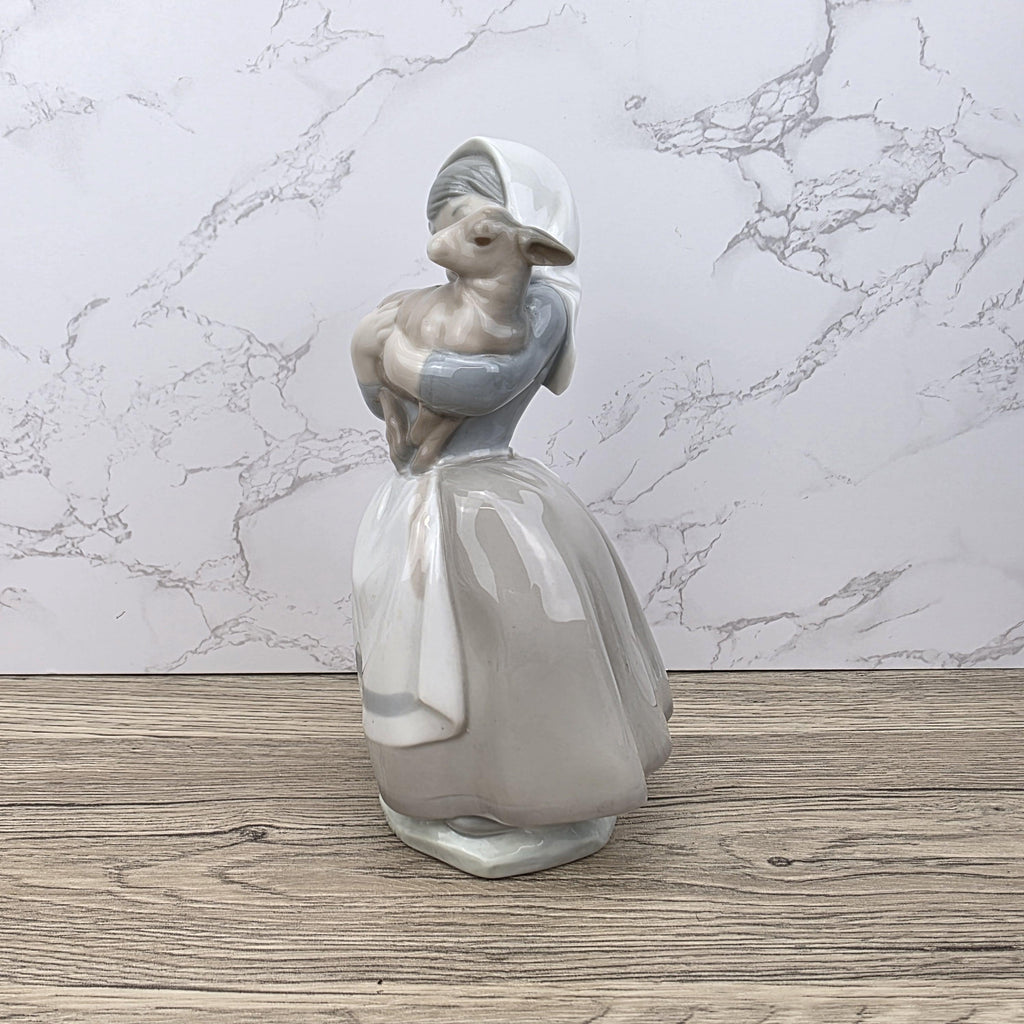 Vintage Nao Lladro Figurine | Spanish Porcelain Girl with Lamb