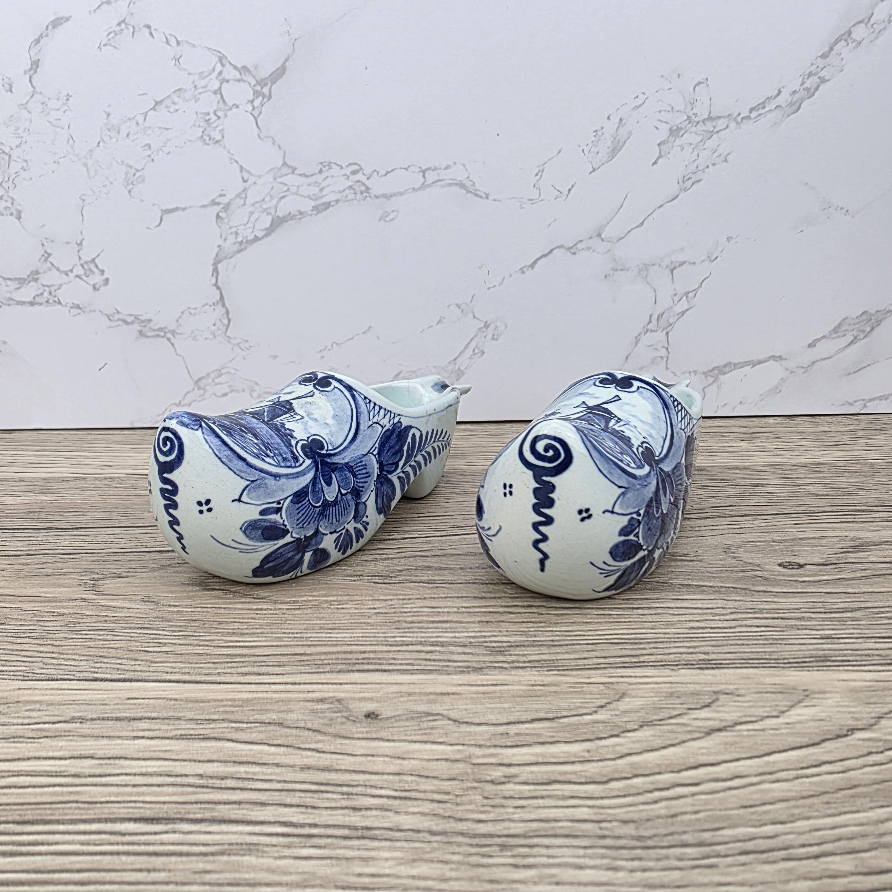 Vintage Delft Blue Ceramic Clogs | Hand Painted Dutch Shoes, Firma C. van Gool