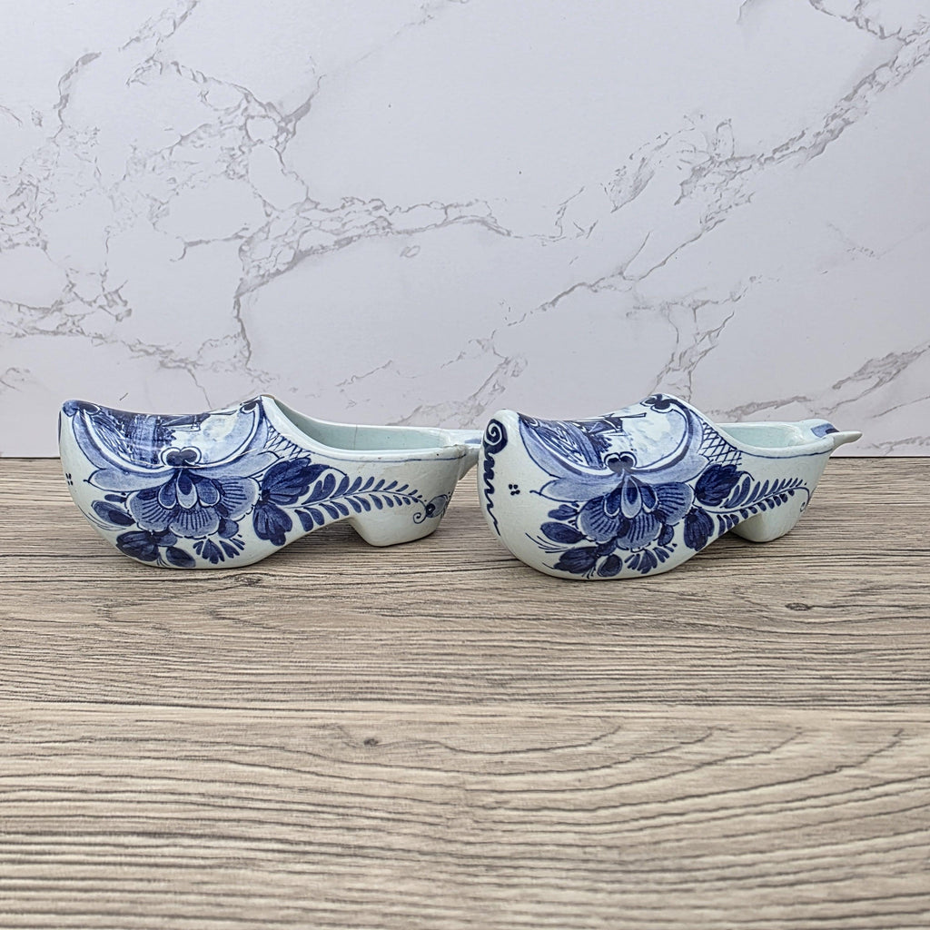 Vintage Delft Blue Ceramic Clogs | Hand Painted Dutch Shoes, Firma C. van Gool