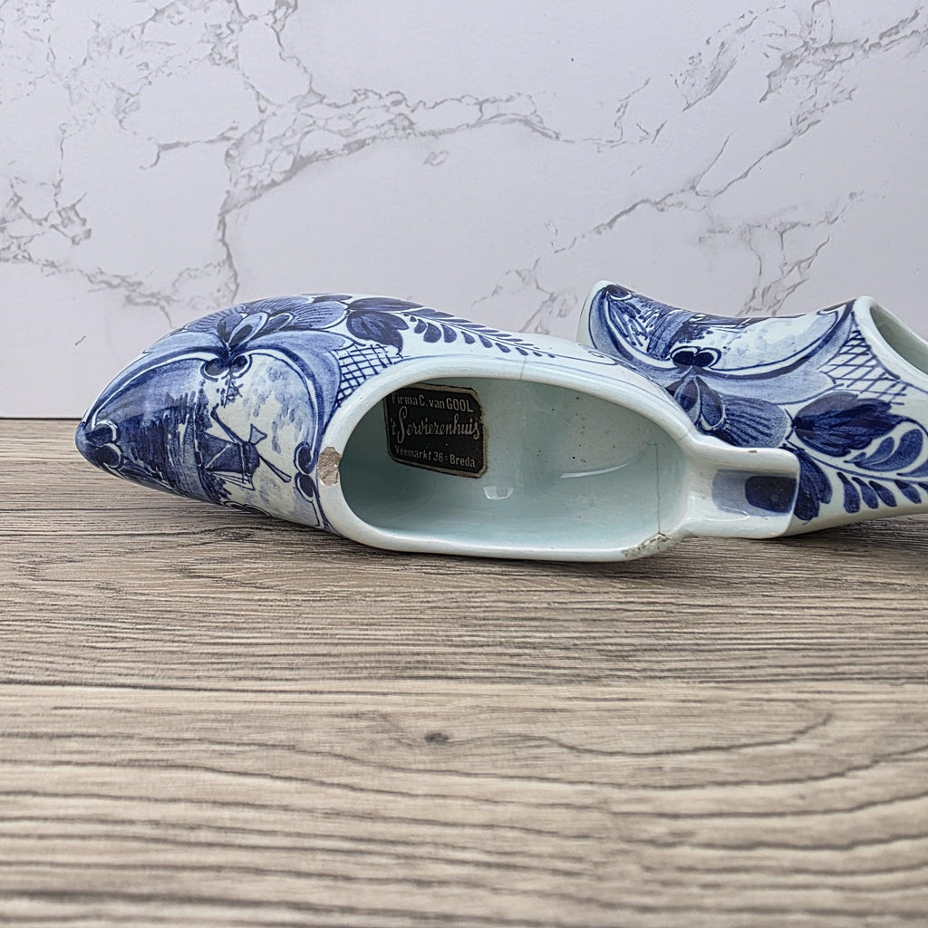 Vintage Delft Blue Ceramic Clogs | Hand Painted Dutch Shoes, Firma C. van Gool