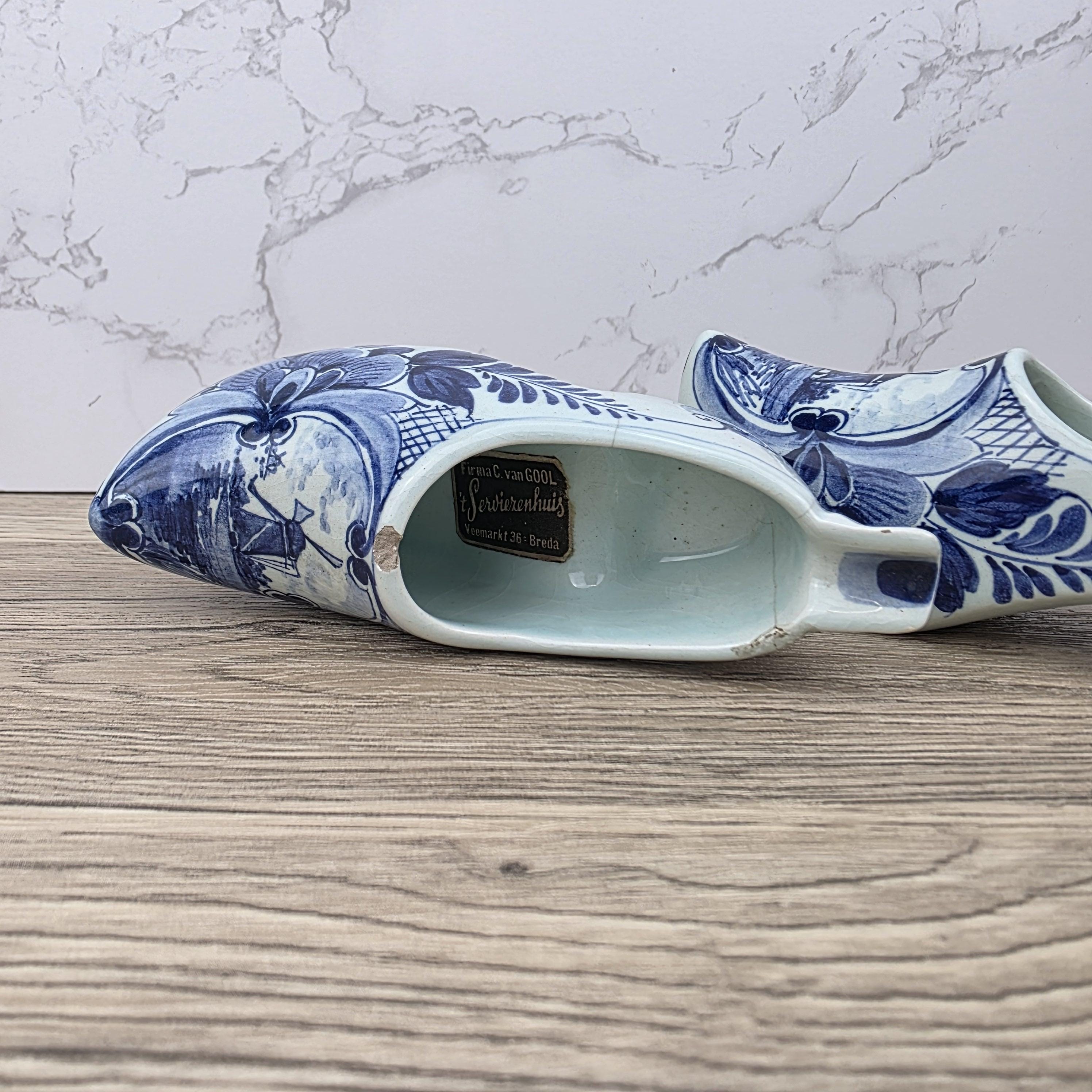Vintage Delft Blue Ceramic Clogs | Hand Painted Dutch Shoes, Firma C. van Gool