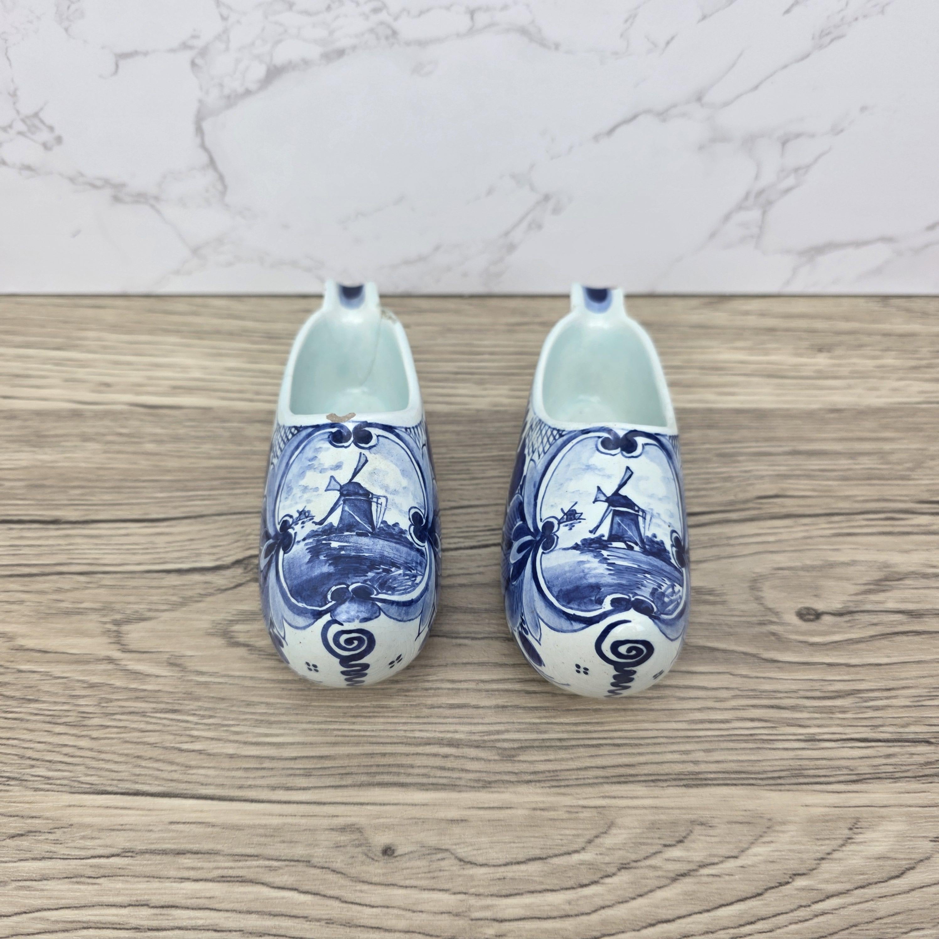 Vintage Delft Blue Ceramic Clogs | Hand Painted Dutch Shoes, Firma C. van Gool