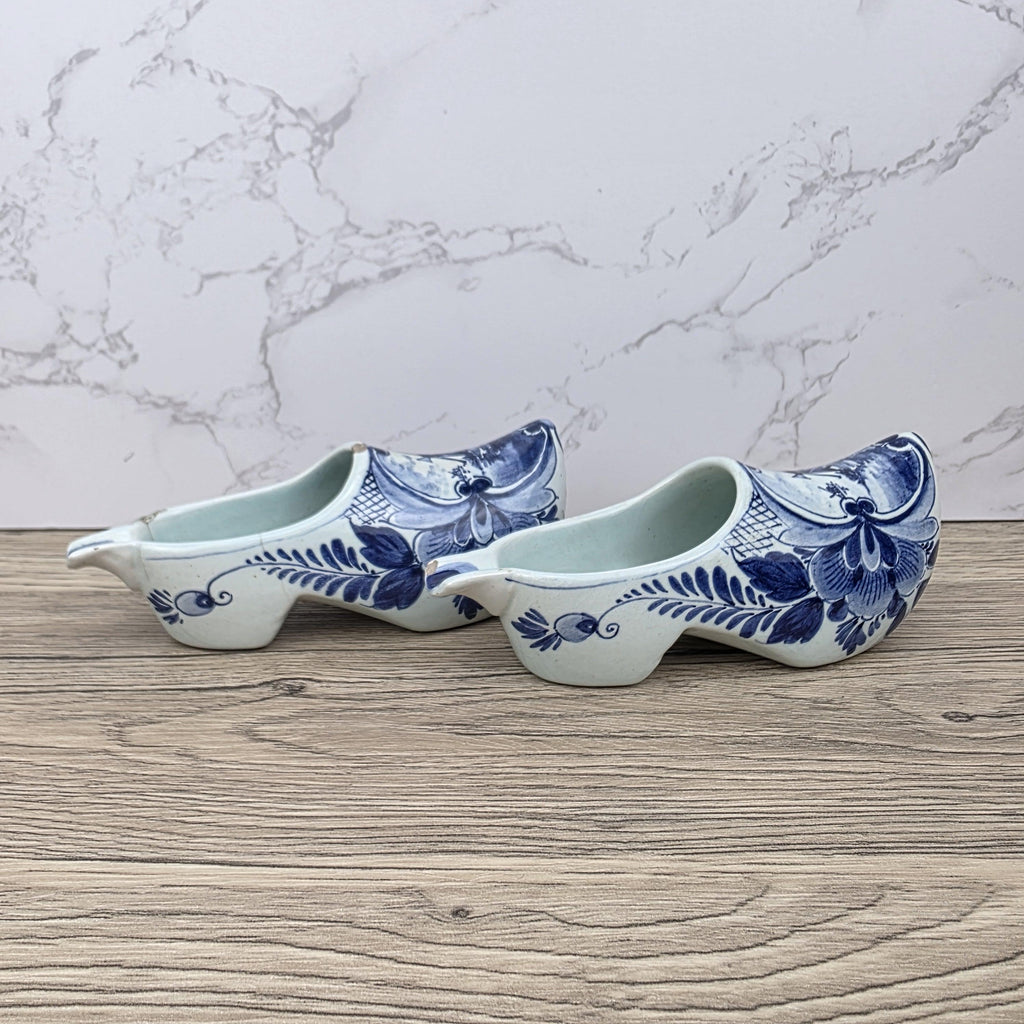 Vintage Delft Blue Ceramic Clogs | Hand Painted Dutch Shoes, Firma C. van Gool