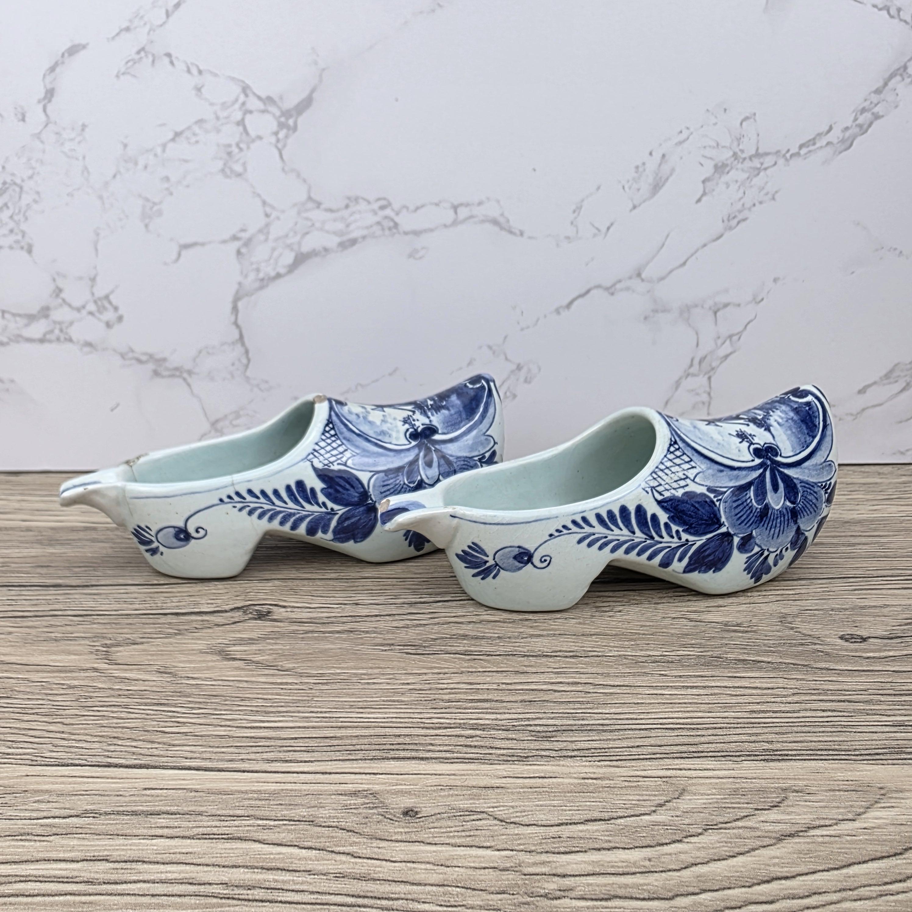 Vintage Delft Blue Ceramic Clogs | Hand Painted Dutch Shoes, Firma C. van Gool