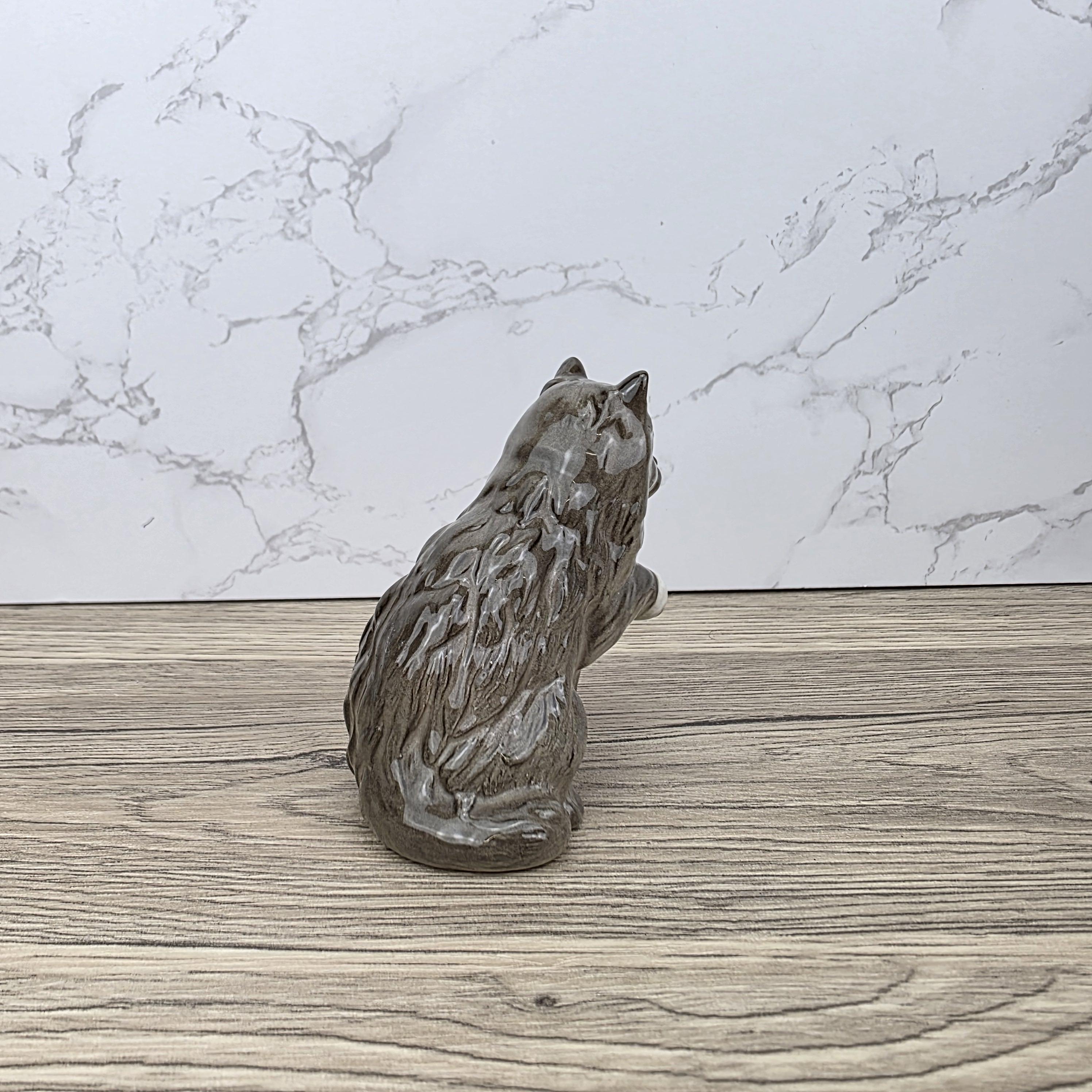 Royal Doulton Persian Cat Figurine | HN2584 Fluffy Grey Cat with White Paw | Vintage English Collectible