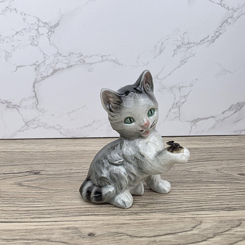 Goebel Hummel Playful Cat with Beetle” Figurine | W.Germany Porcelain Vintage Collectible Tabby Kitten