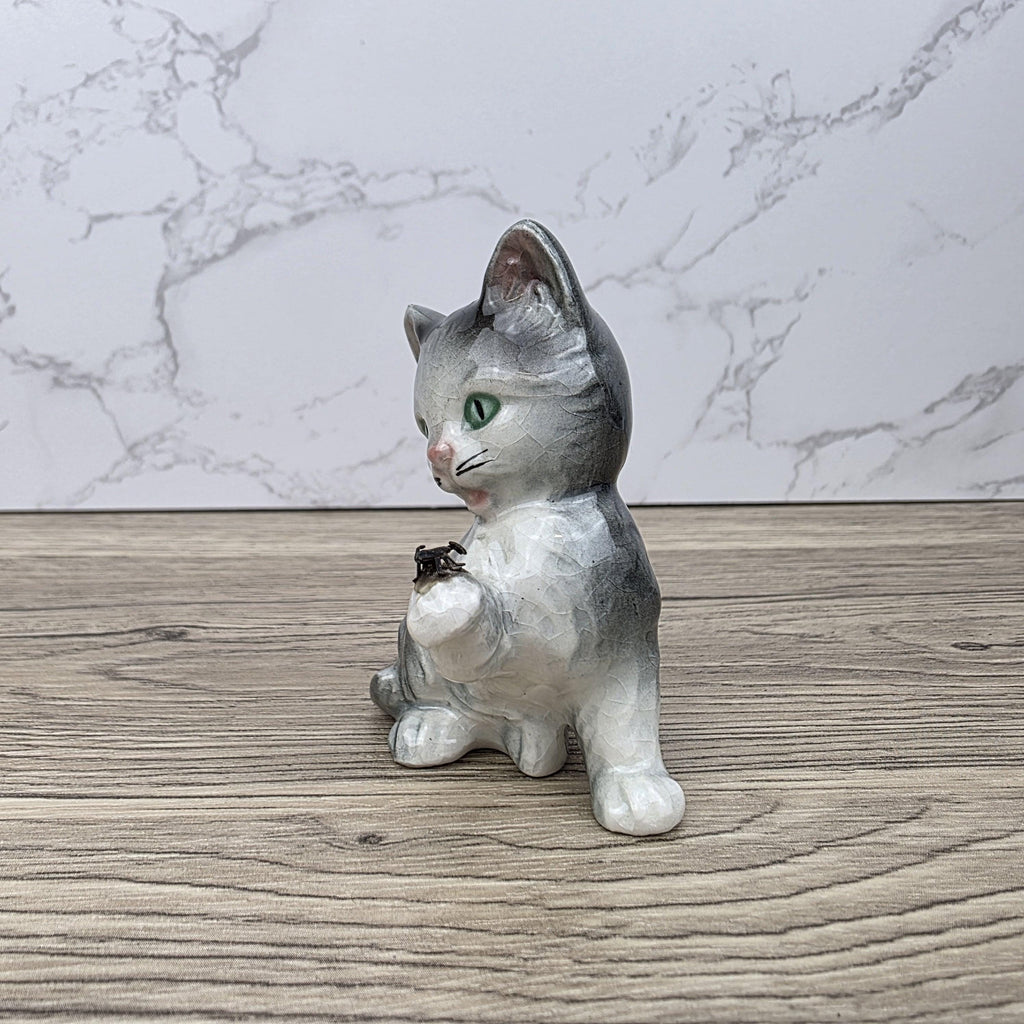 Goebel Hummel Playful Cat with Beetle” Figurine | W.Germany Porcelain Vintage Collectible Tabby Kitten